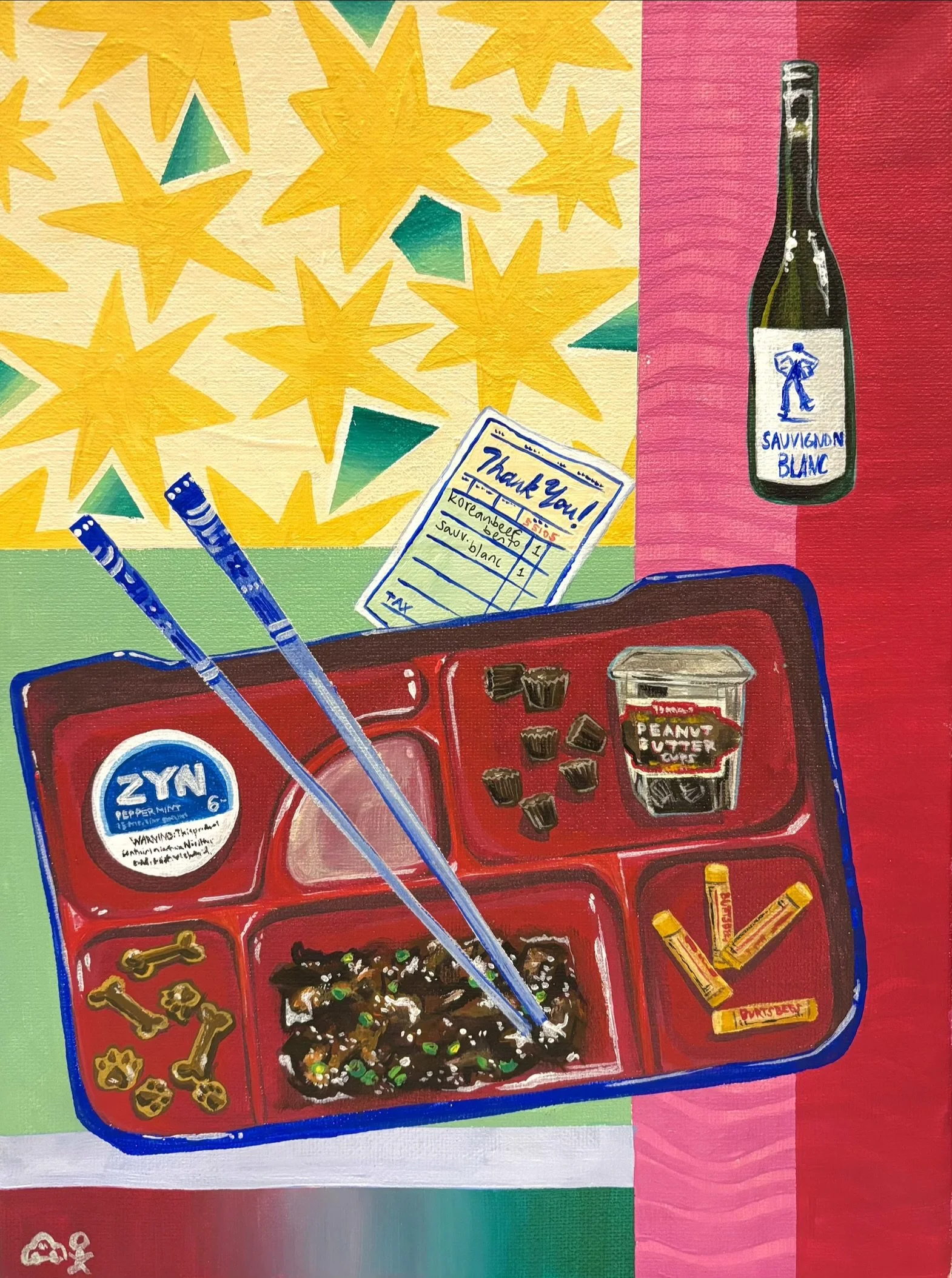 Celia's Bento Box, 2026
acrylic on 9x12" canvas, SOLD