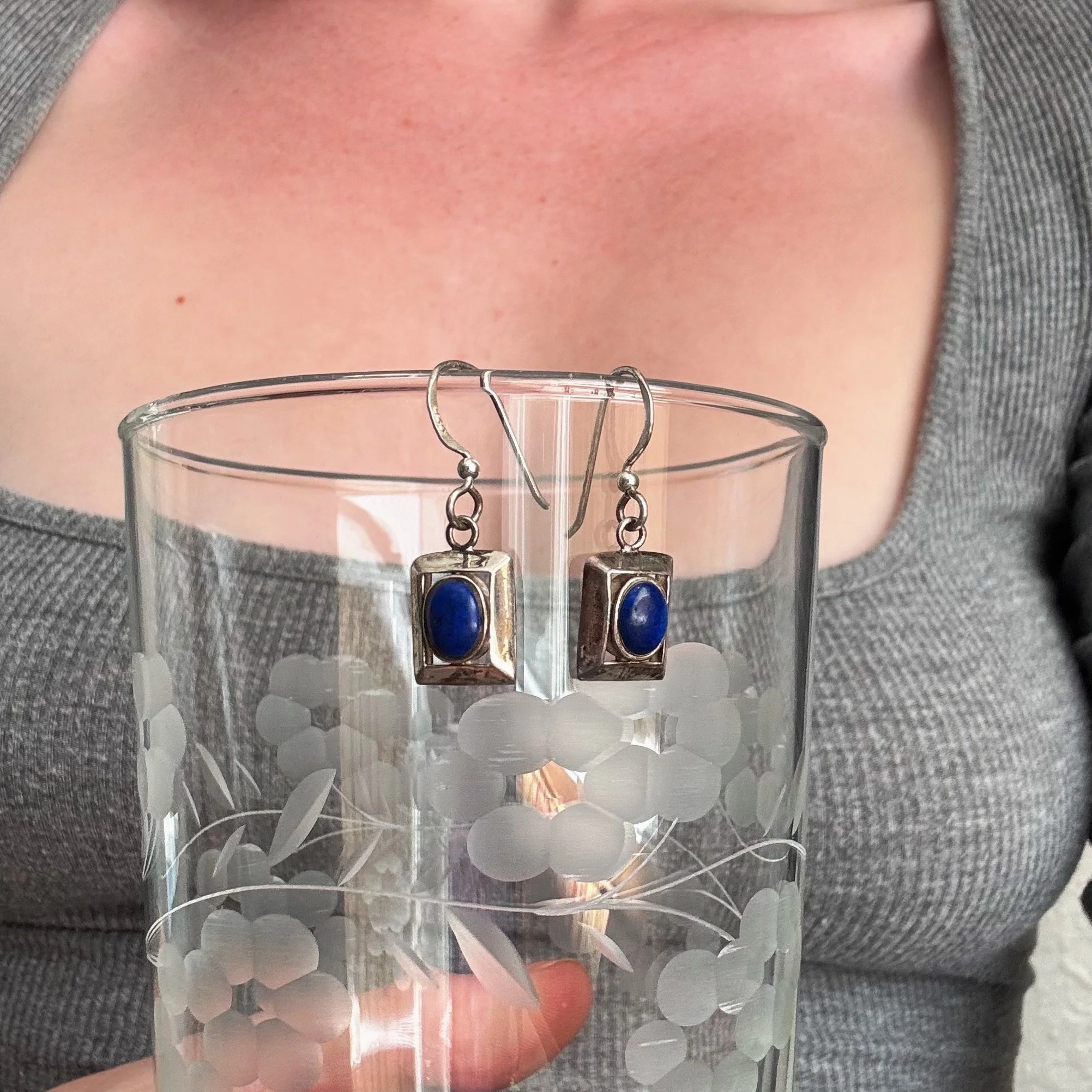 Vintage Lapis Lazuli Geometric Drop Earrings