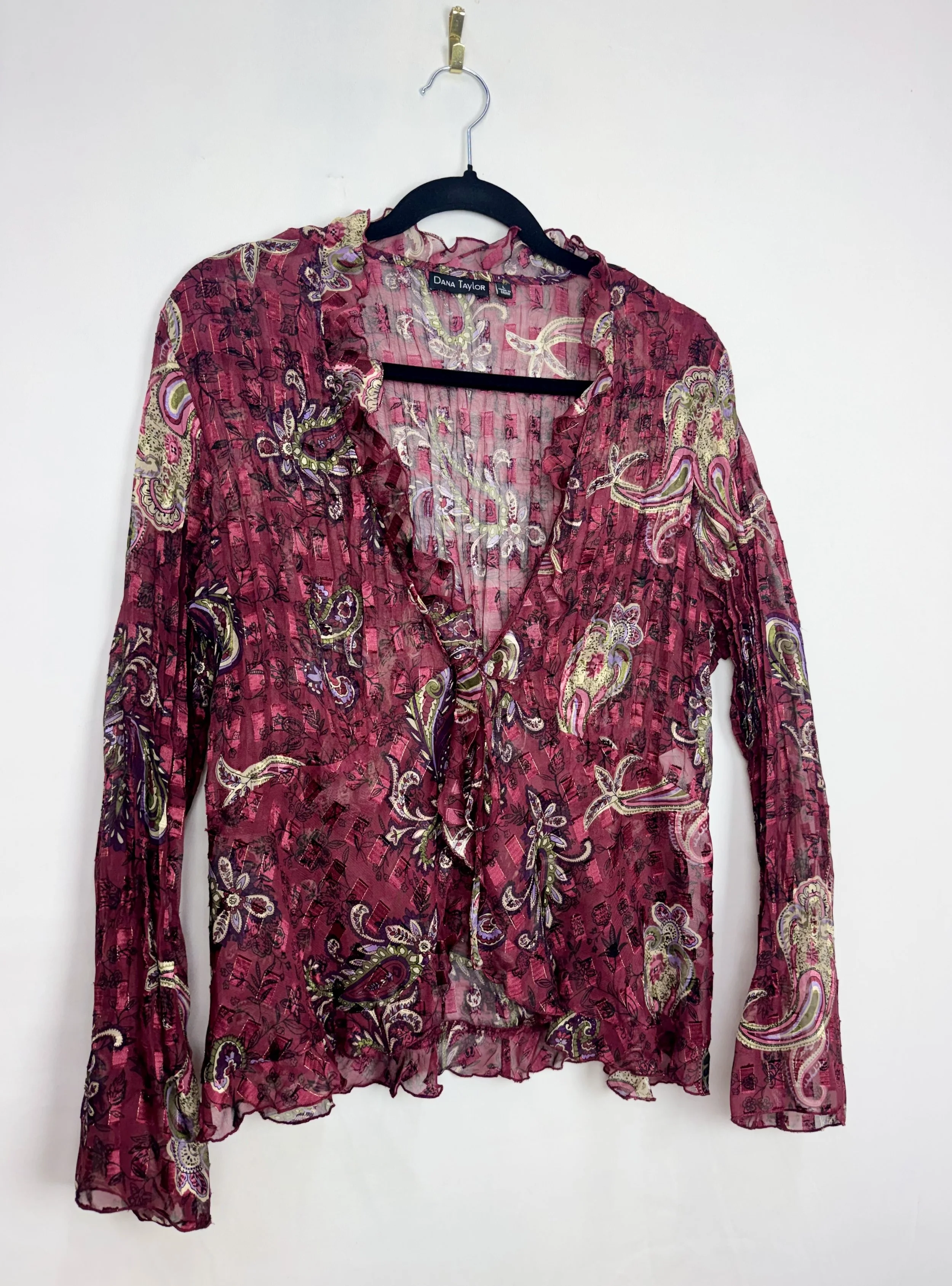 Burgundy Paisley Crinkle Blouse (L)