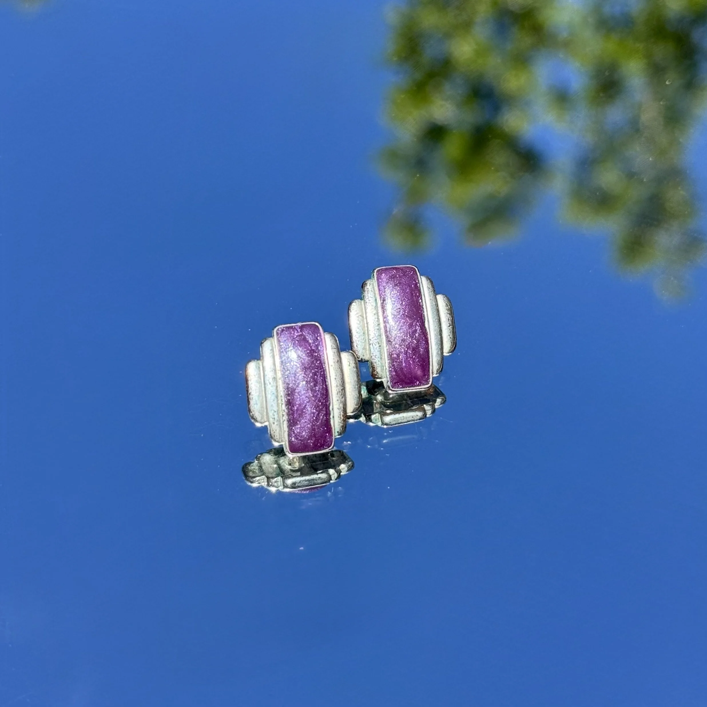 Vintage Purple Glitter Enamel Stud Earrings