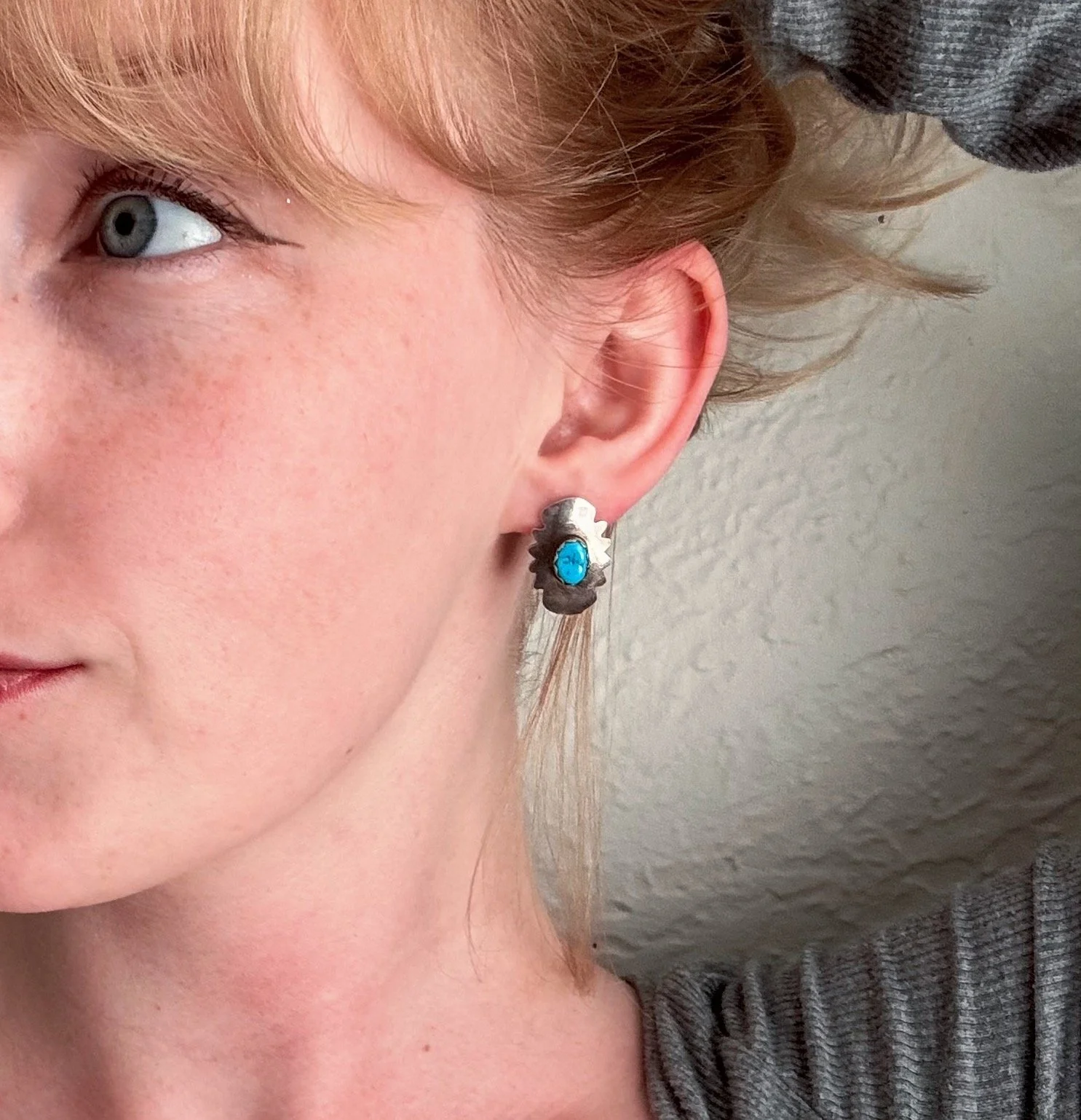Vintage Turquoise Scalloped Concho Stud Earrings