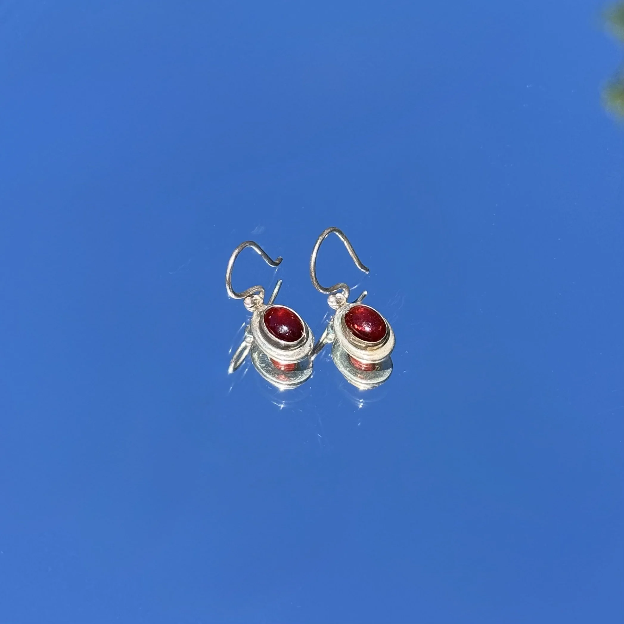 Vintage Garnet Cabochon Drop Earrings
