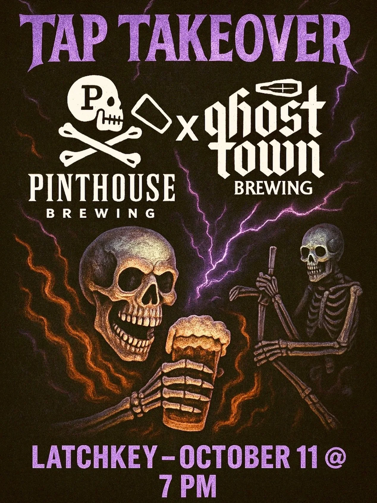 TAP TAKEOVER ☠️ @latchkey_denver 
We are invading Latchkey with our friends from @pinthousebrewing and @ghosttownbrewing 🖤✨ see you Saturday 10.11 at 7pm! #latchkeydenver #gabf #pinthousebeer #craftbeer #ghosttownbrewing