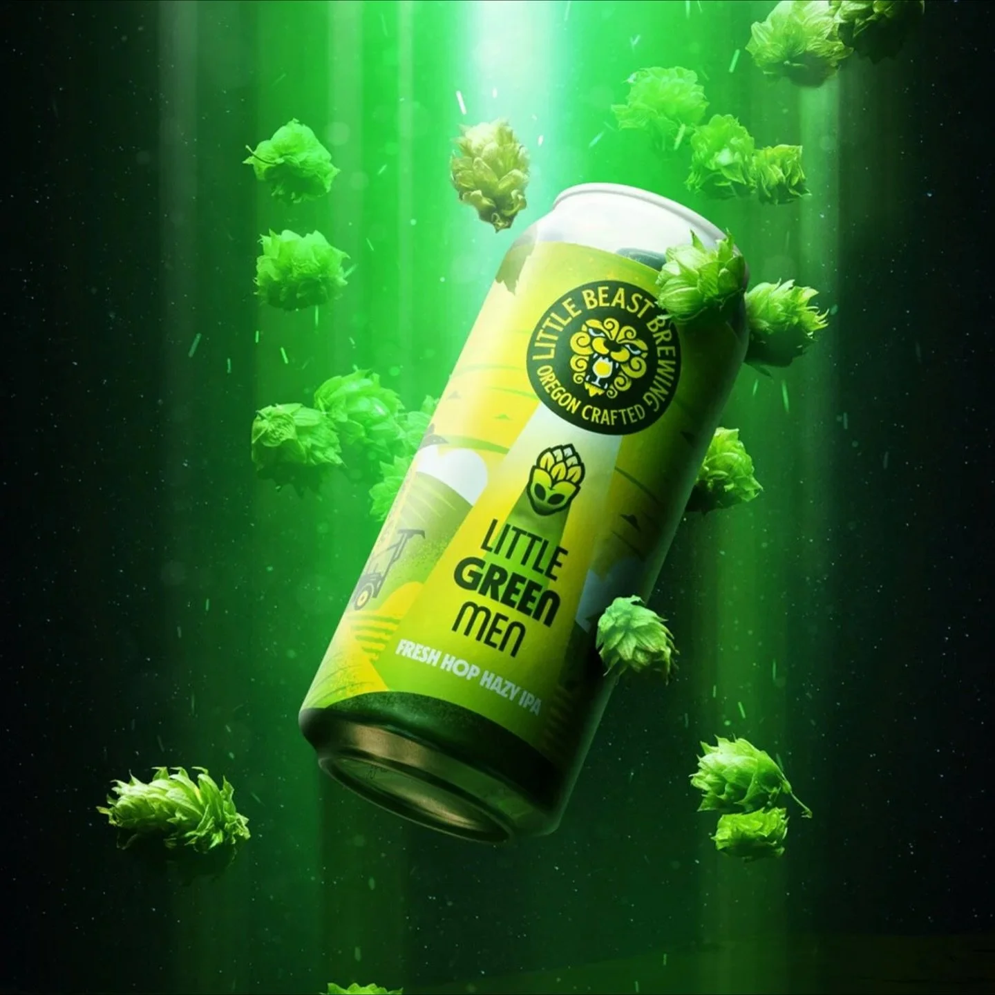 Little Green Men 👽 @littlebeastbrewing 
Teleport to another dimension with this Fresh Hop Hazy IPA from Little Beast Brewing. 🛸 brewed with Skagit Wintmalt and freshly picked Azacca hops. 

A blast of tropical fruit, hints of pine and spice with a 