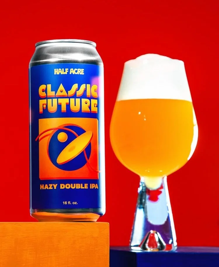 Classic Future 💙 @halfacrebeer 
A Hazy Double IPA with bold expressive flavors galore. This radiant brew brings flavors of candied citrus zest, lush passionfruit pulp and a grounding note of resinous pine to balance it all out. Familiar shapes with 