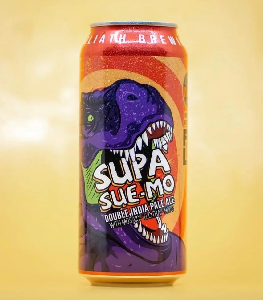 SUPA&rsquo; SUE-MO DIPA 🦖💥 @topplingbrews 

This double IPA is a hazy triumph, made with the combination of Mosaic and Citra hops, giving it a burst of pineapple and orange flavors that will SMASH into your taste buds and leave you laying in the ri