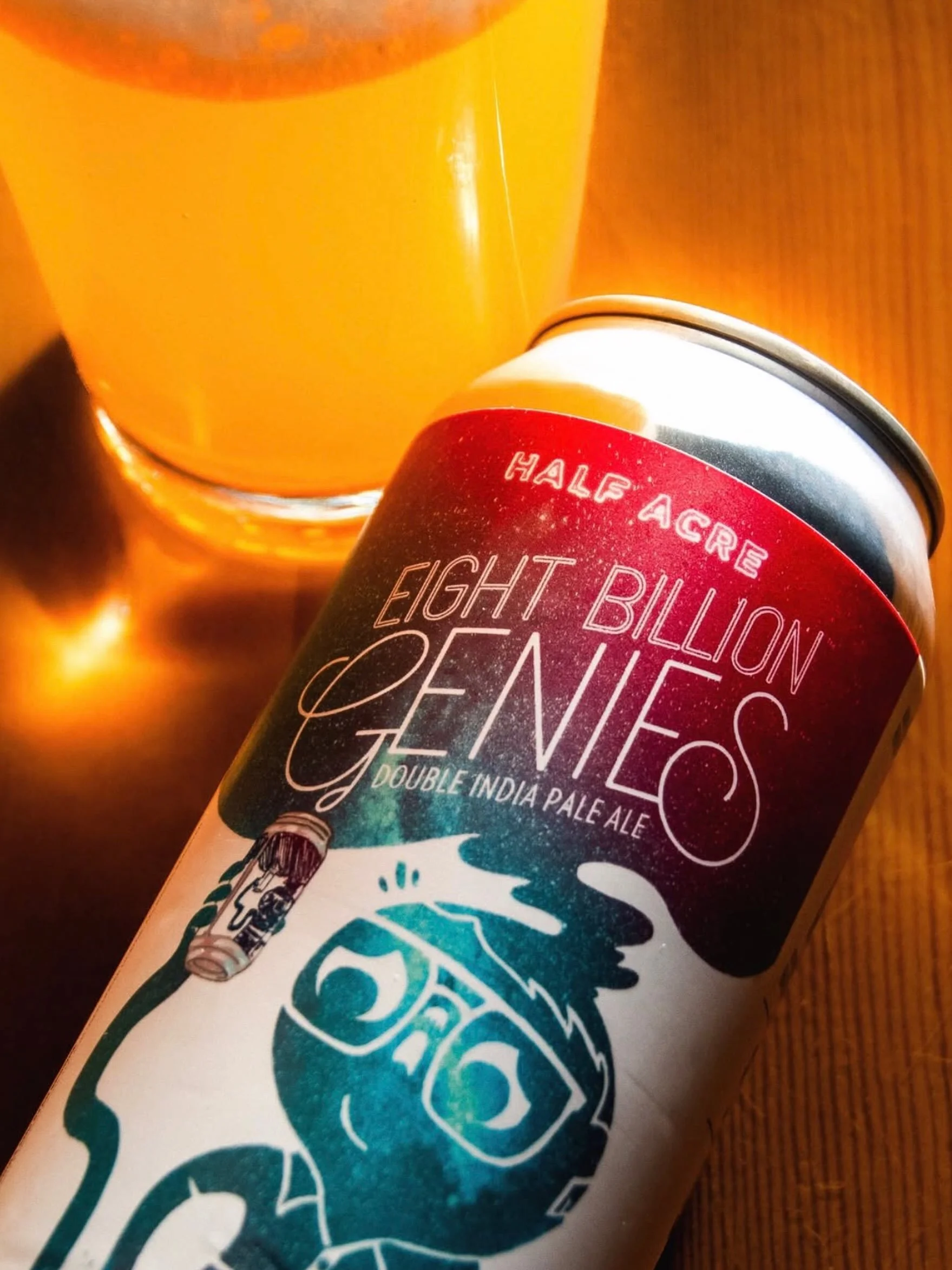 Eight Billion Genies 🧞&zwj;♀️🧞&zwj;♂️ @halfacrebeer 
The annual return of a fan favorite from Half Acre Beer Co. has finally arrived. Based on the graphic novel from @ryanbrowneart this Hazy IPA this brew blasts through what you thought was possibl