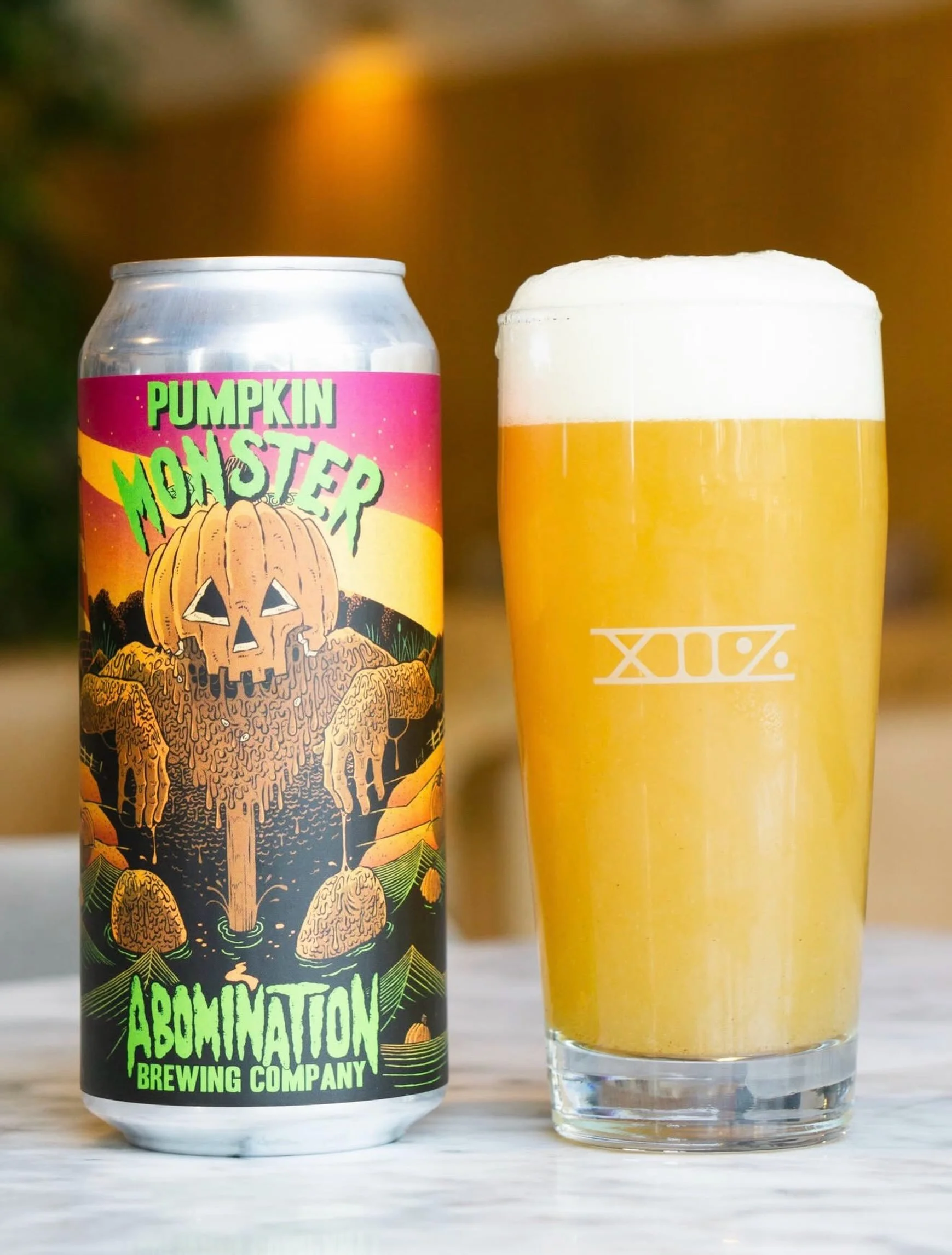PUMPKIN MONSTER 🎃 @abominationbrewingco and @twelve.percent.beer.project brought this spookily delicious Hazy IPA to Colorado and we are hyped. 

Capture the spirit of autumn with a rich blend of pumpkin pie spices. A smooth finish and balanced ale,