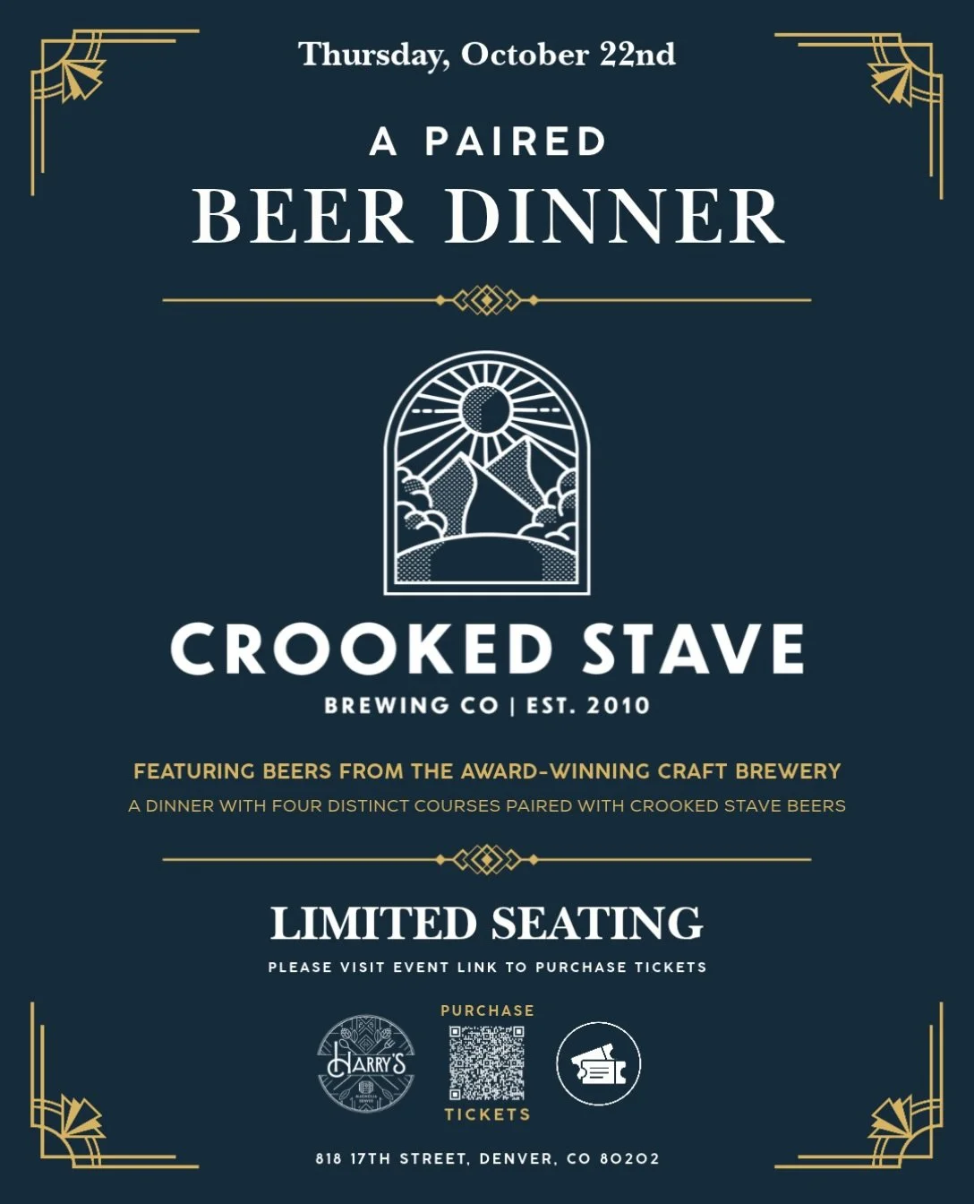 Join us at Harry&rsquo;s in the @magnoliahotels for a specialty paired dinner featuring @crookedstavebrewing beers 🍻 

Enjoy a curated menu from the chefs at Harry&rsquo;s including four distinct courses intentionally paired with beers from the awar
