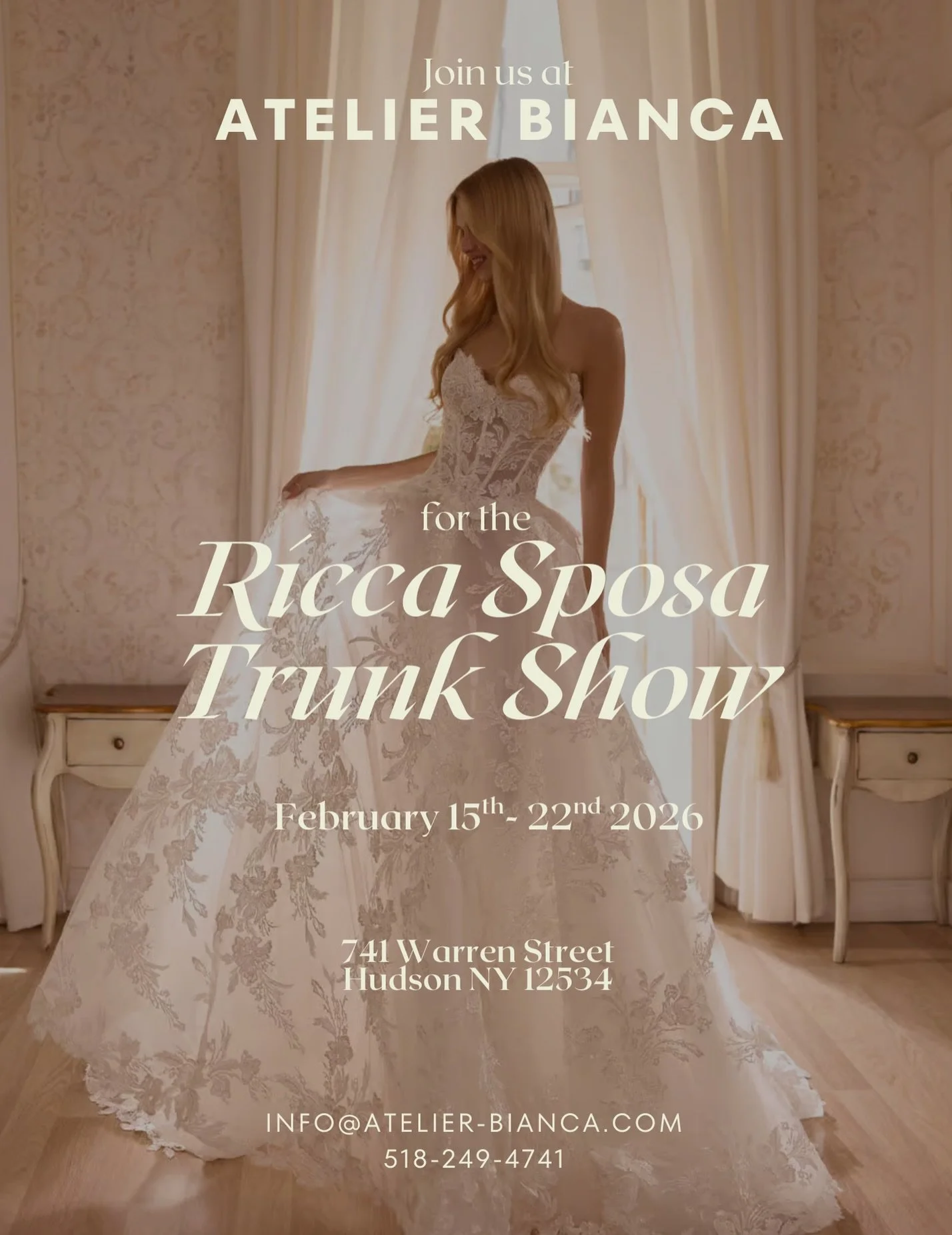 Excited to announce our trunk show with @riccasposa ! We will be showcasing ten dresses from their new love Collection as well as a few of their top selling styles ! 

Reserve your spot now!