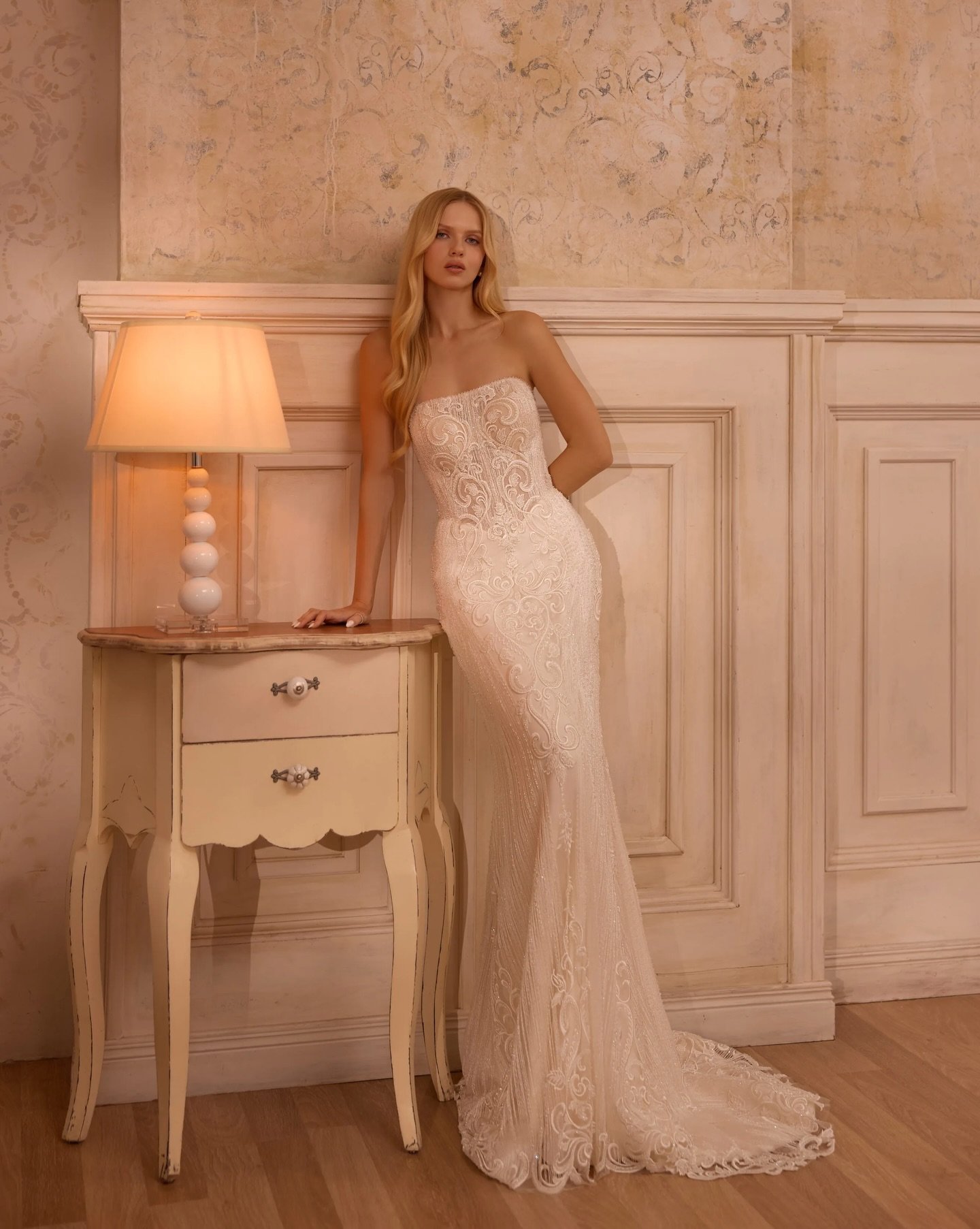 Rhea- another fairytale romance gown by Ricca Sposa. 

This gown features full lace AND a basque waist. Get it with the layered tulle overskirt for a little extra drama down the aisle.