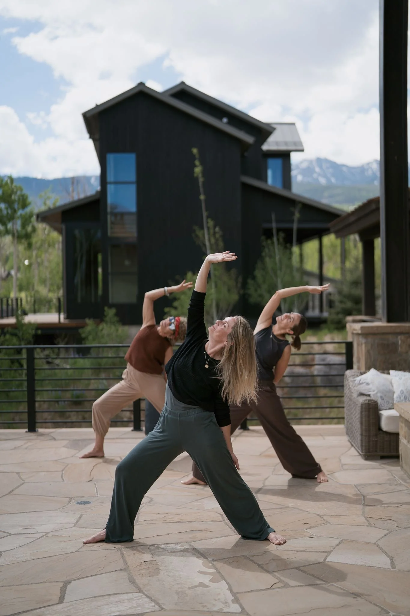 Wedding morning Yoga on the patio