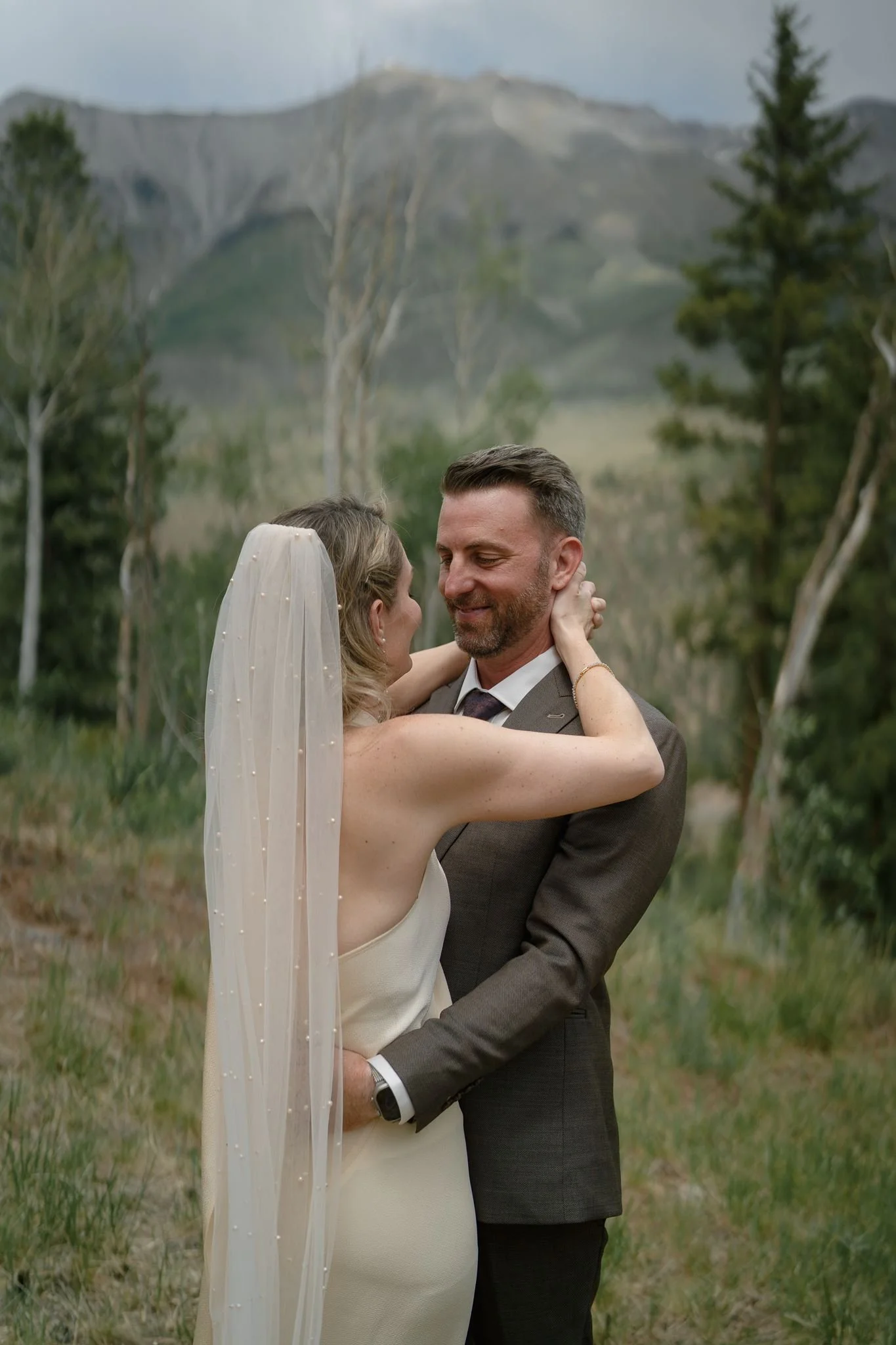 bride and groom share a moment together