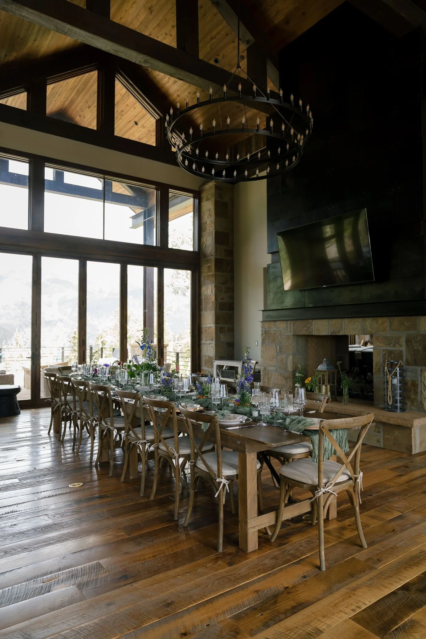 the dining room table set for dinner