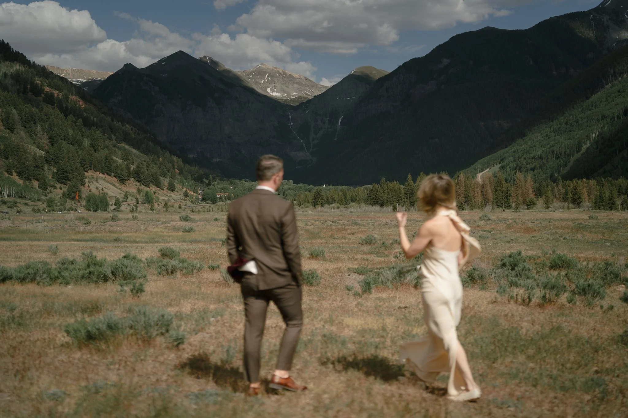 blurry photo of the bride and groom roaming