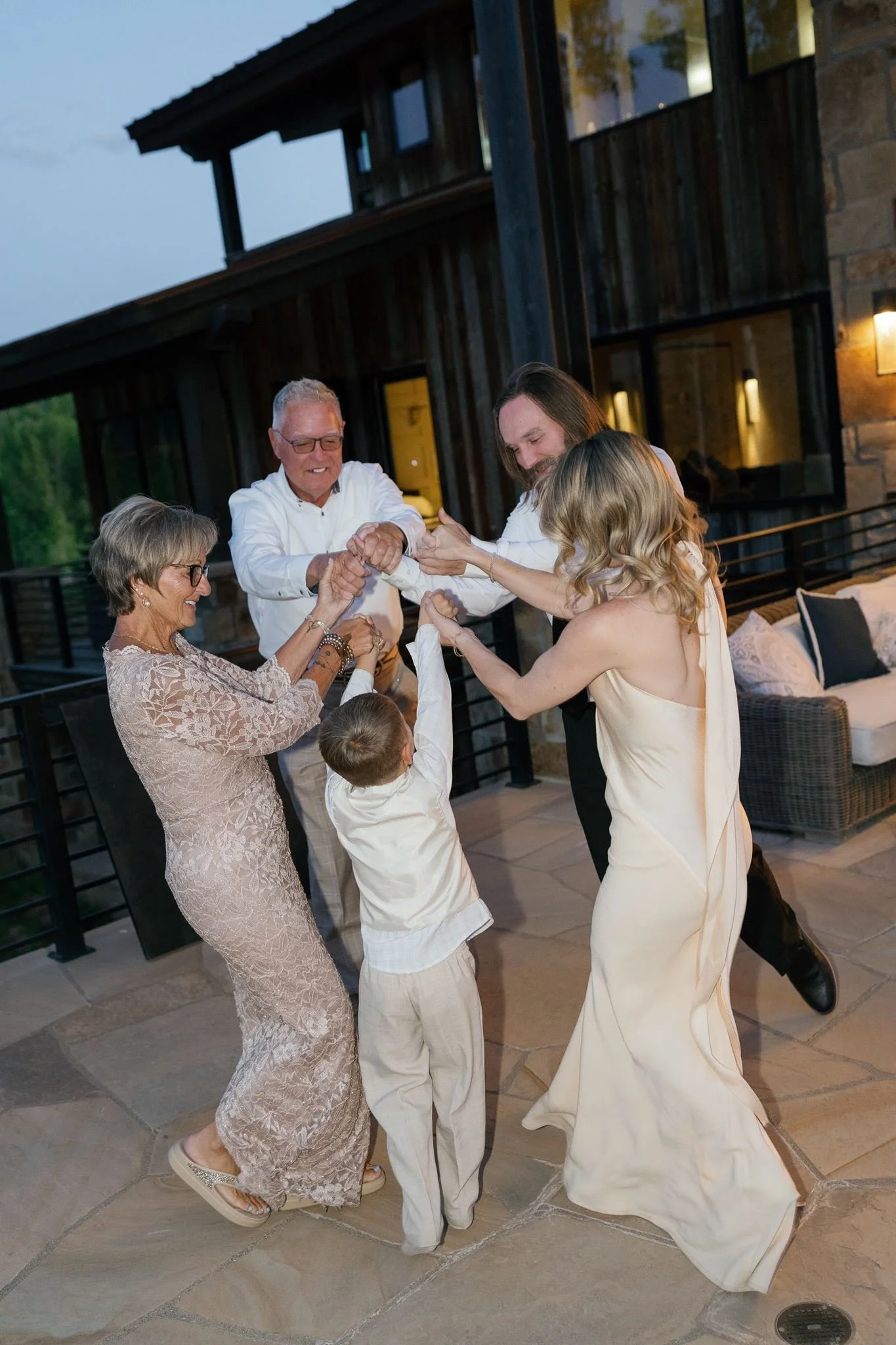 a group dancing on the patio