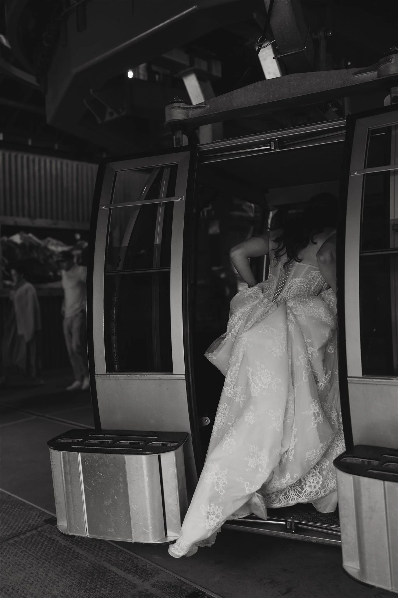 bride boarding the Telluride gondola