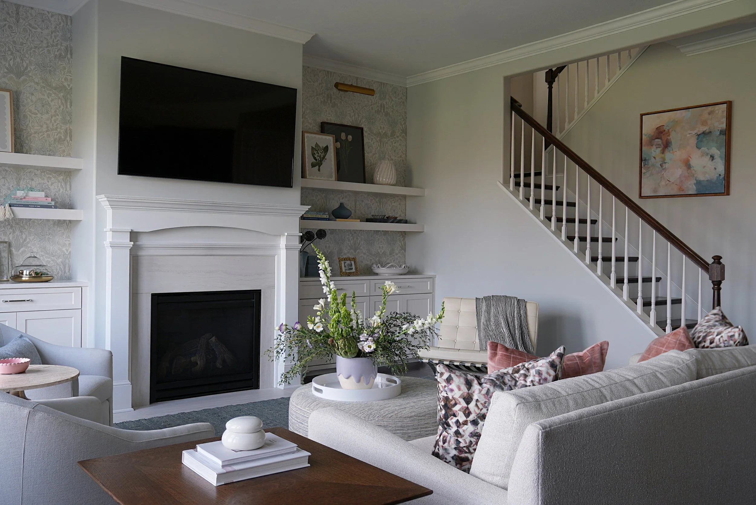 Living room renovation Pittsburgh Pennsylvania Morris & Co. Wallpaper interior designer Molly Lucas Maison de Molly 