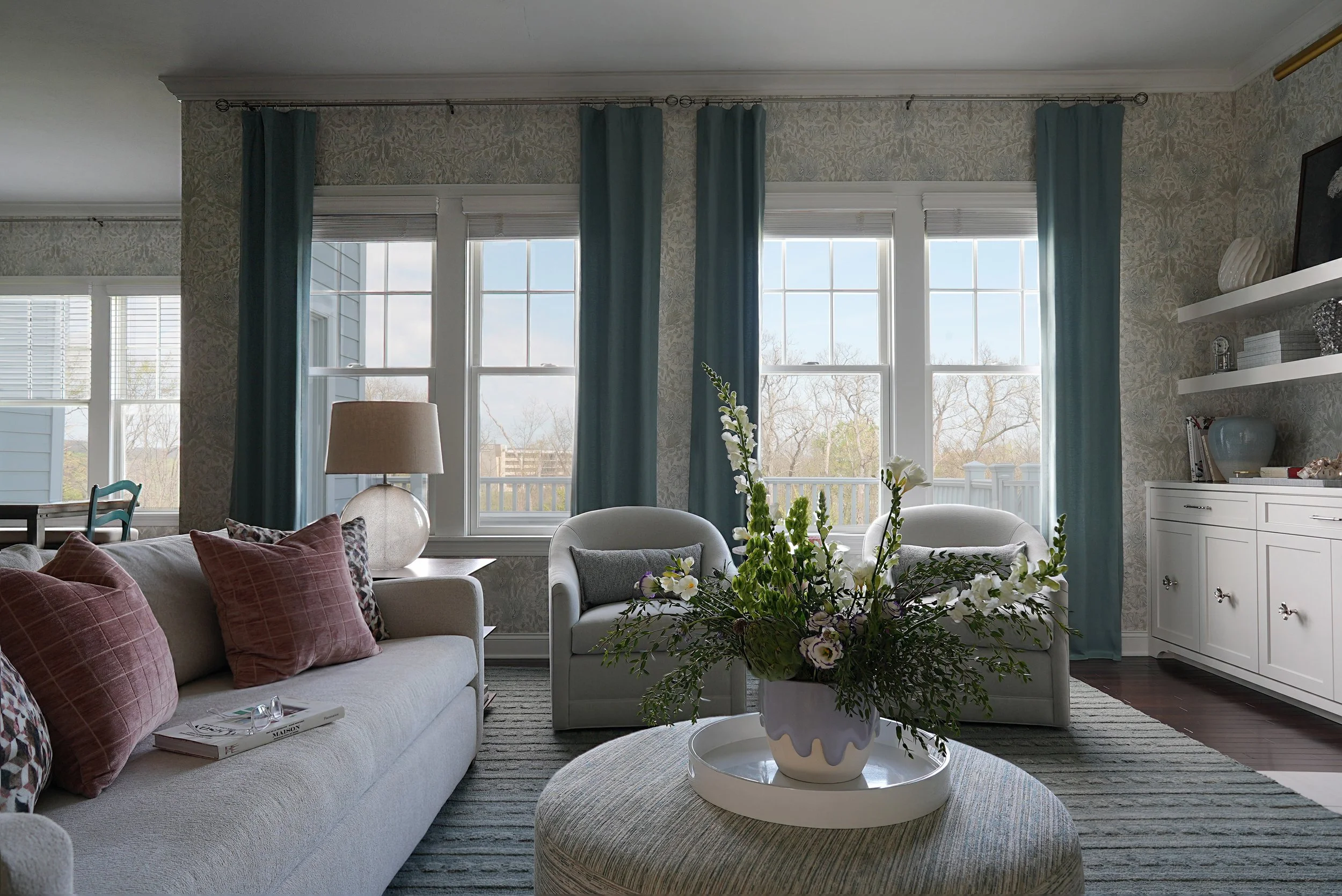 Living room renovation Pittsburgh Pennsylvania Morris & Co. Wallpaper interior designer Molly Lucas Maison de Molly 