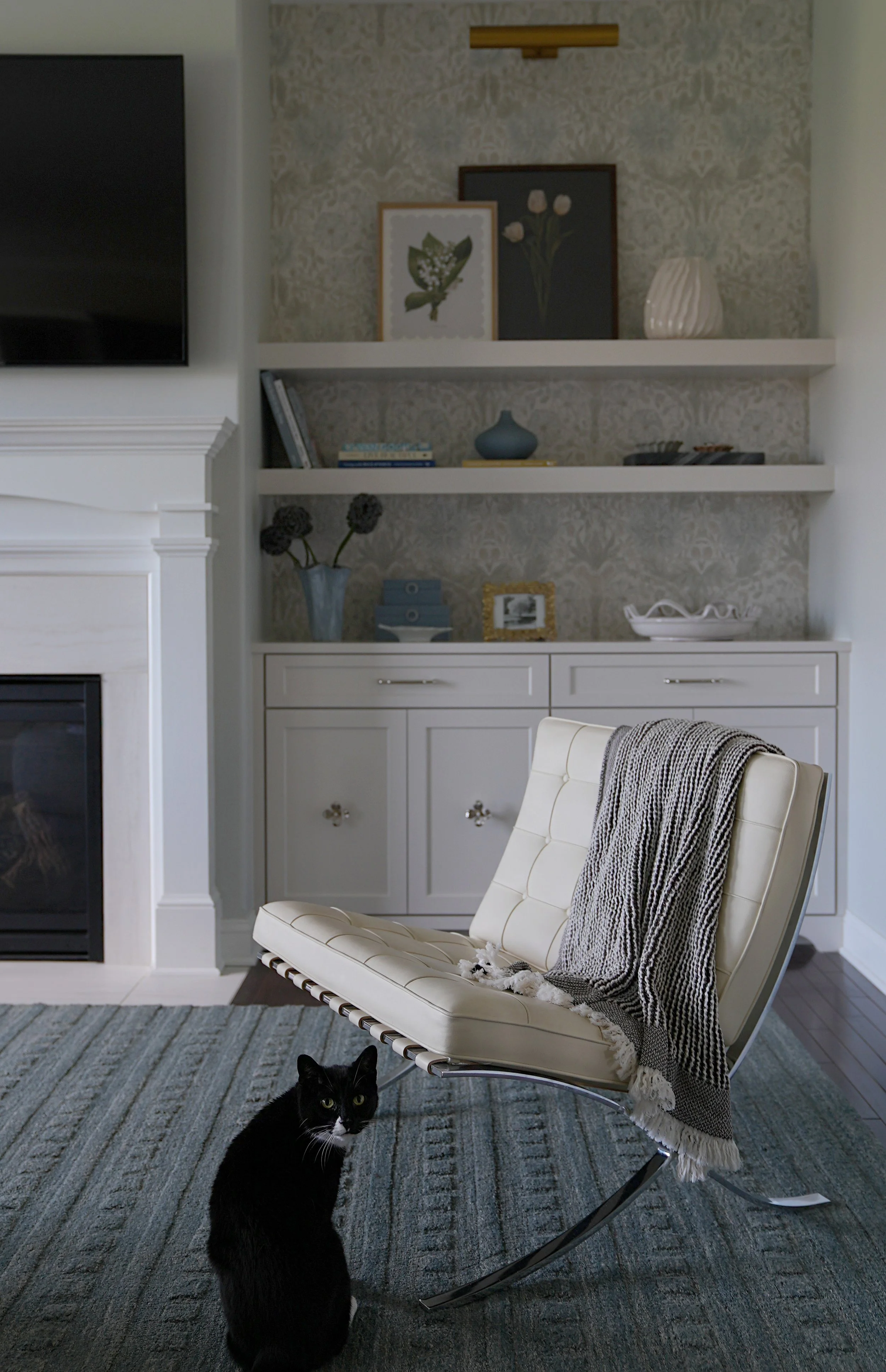 Living room renovation Pittsburgh Pennsylvania Morris & Co. Wallpaper interior designer Molly Lucas Maison de Molly 