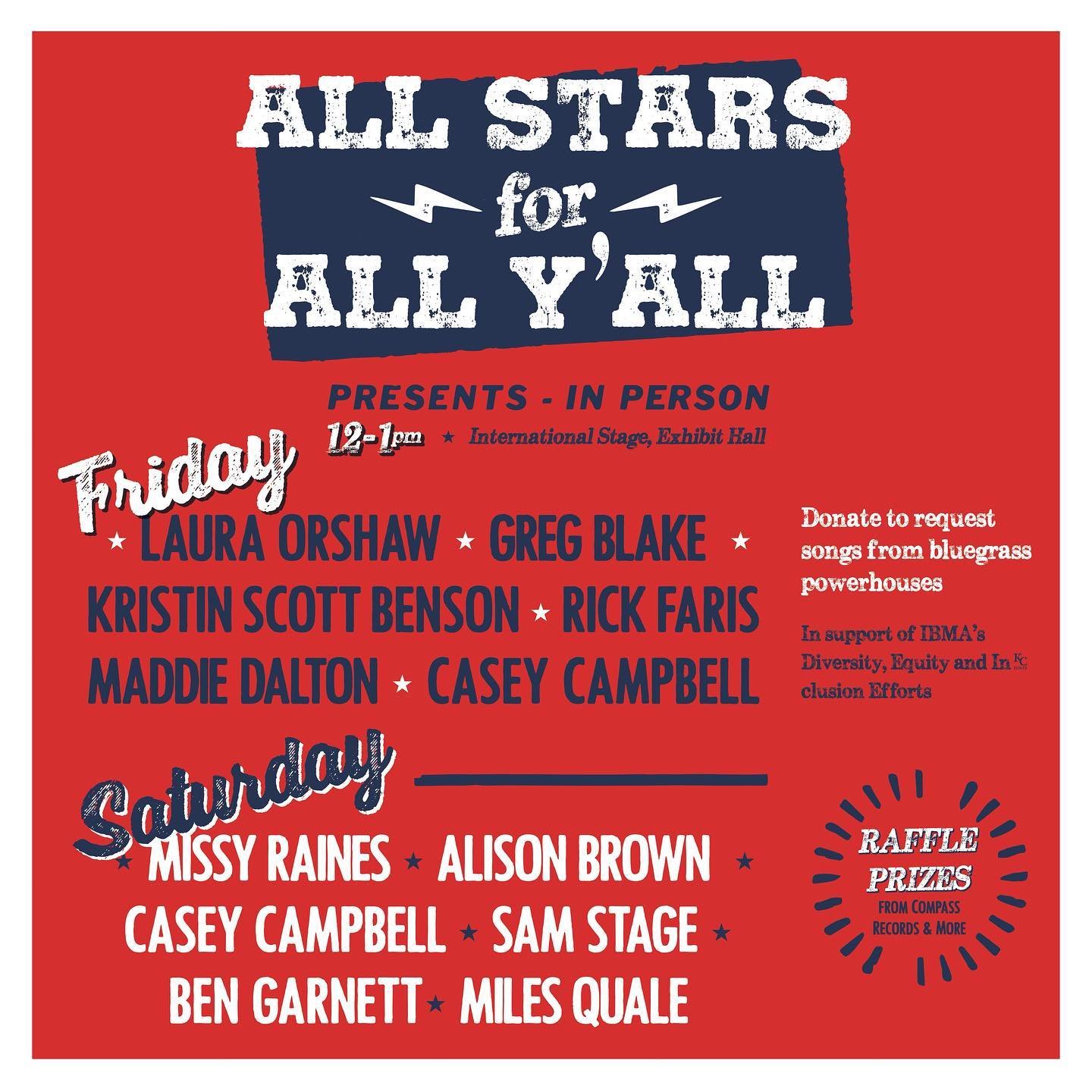 Updated Lineup &mdash; Been dreaming of an event like this at IBMA for a while &mdash; excited to finally make it happen with the support of the IBMA DEI committee and some incredible artists, plus raffle prizes from @compassrecords and more! Come ch