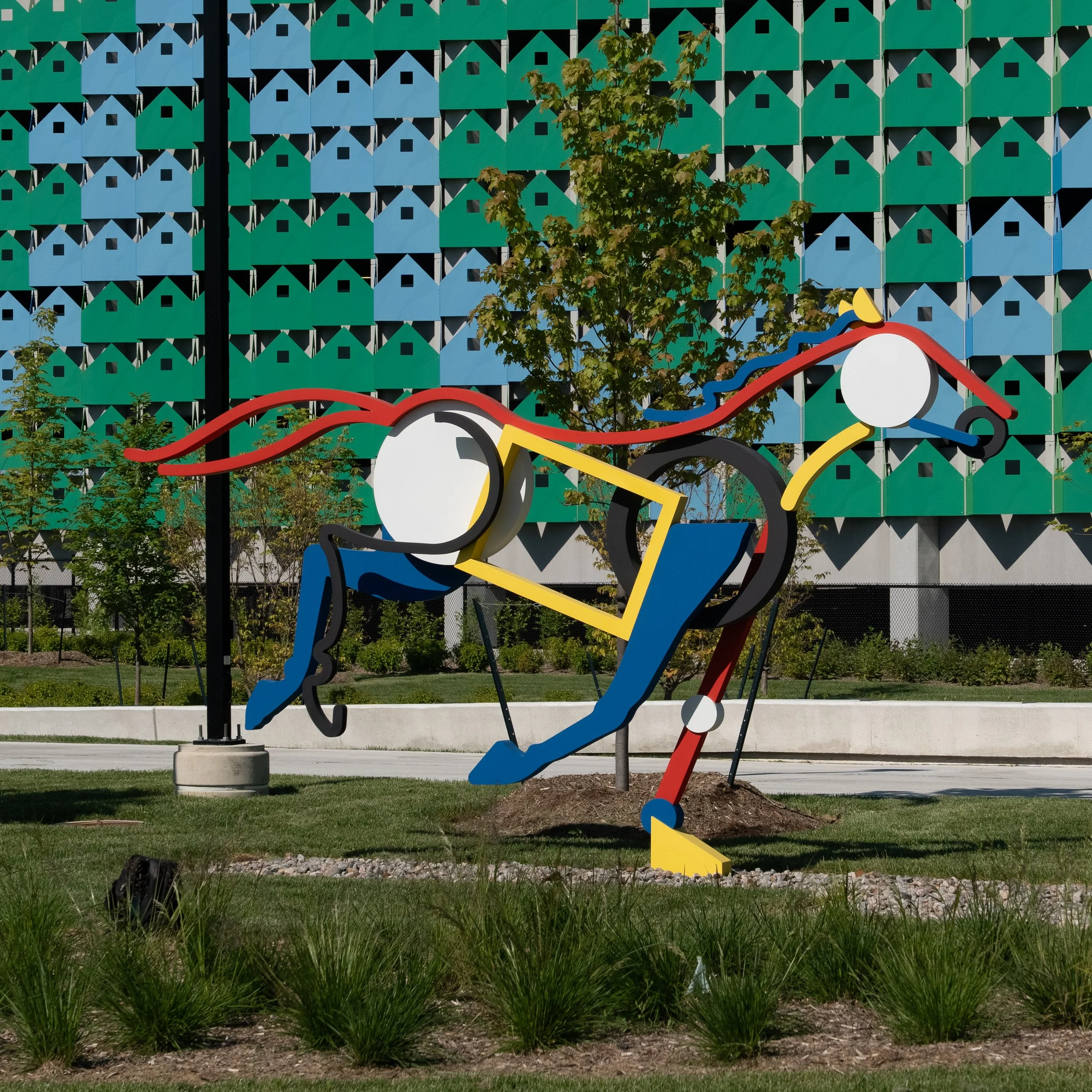 Painted stainless steel exterior sculpture