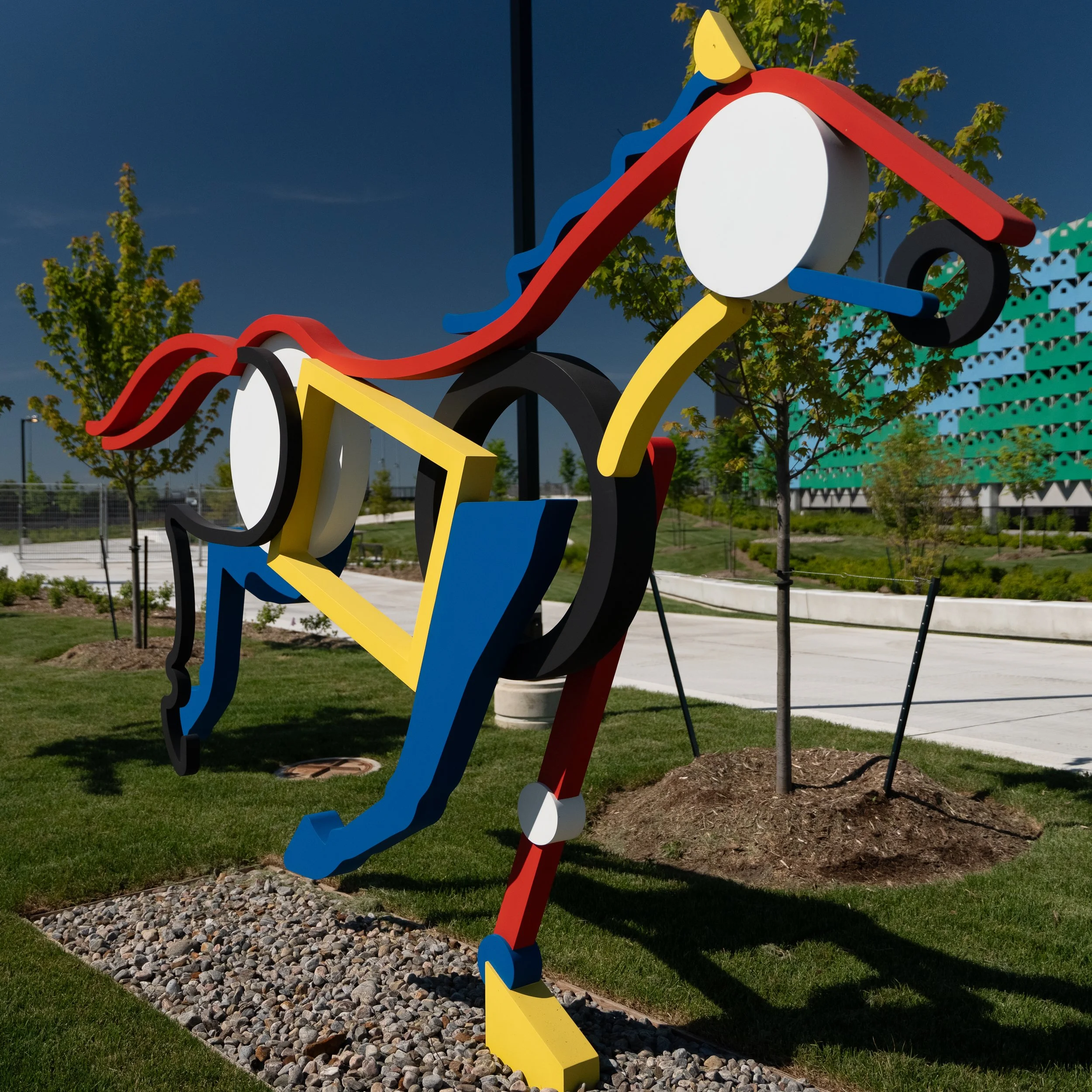 Painted stainless steel exterior sculpture