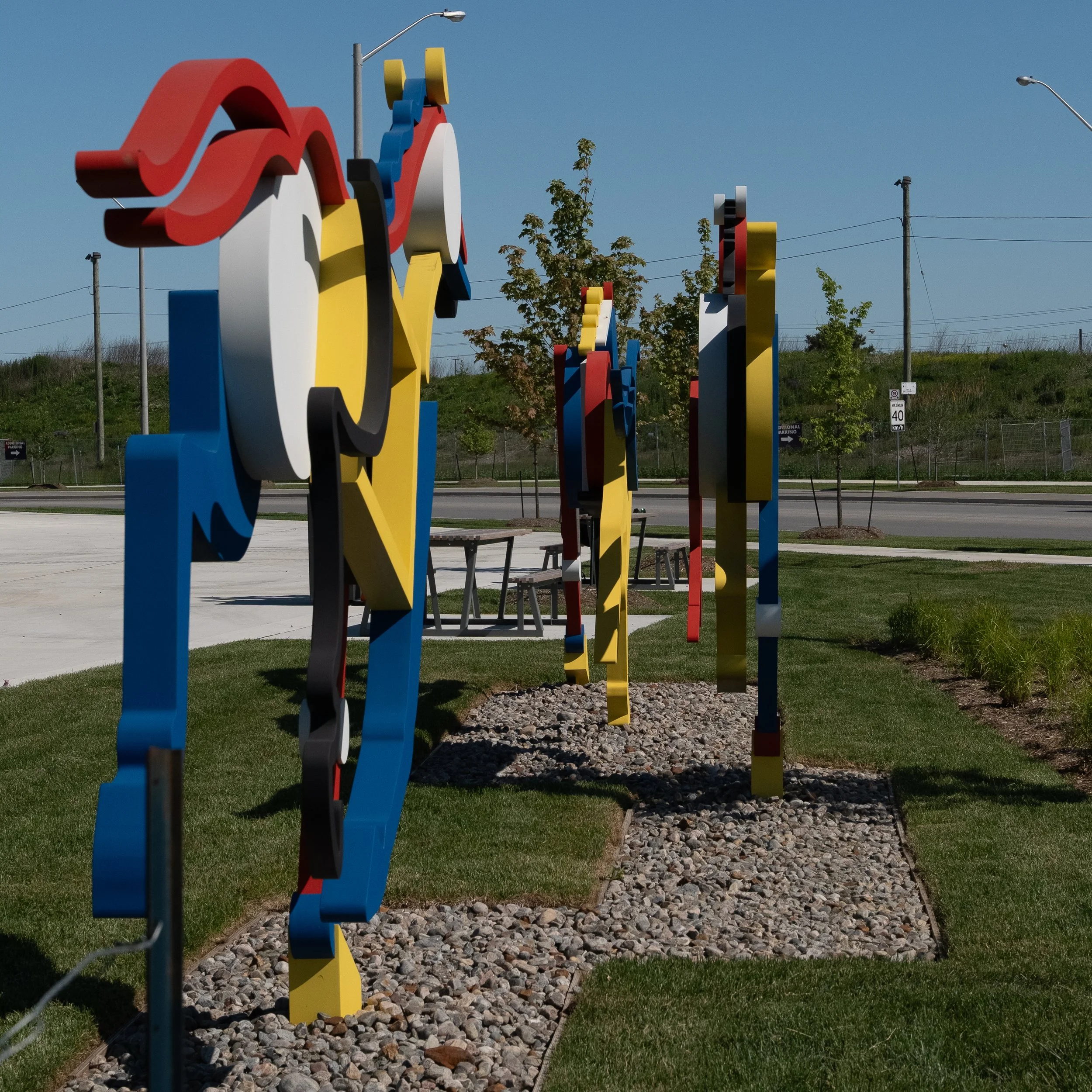 Painted stainless steel exterior sculpture