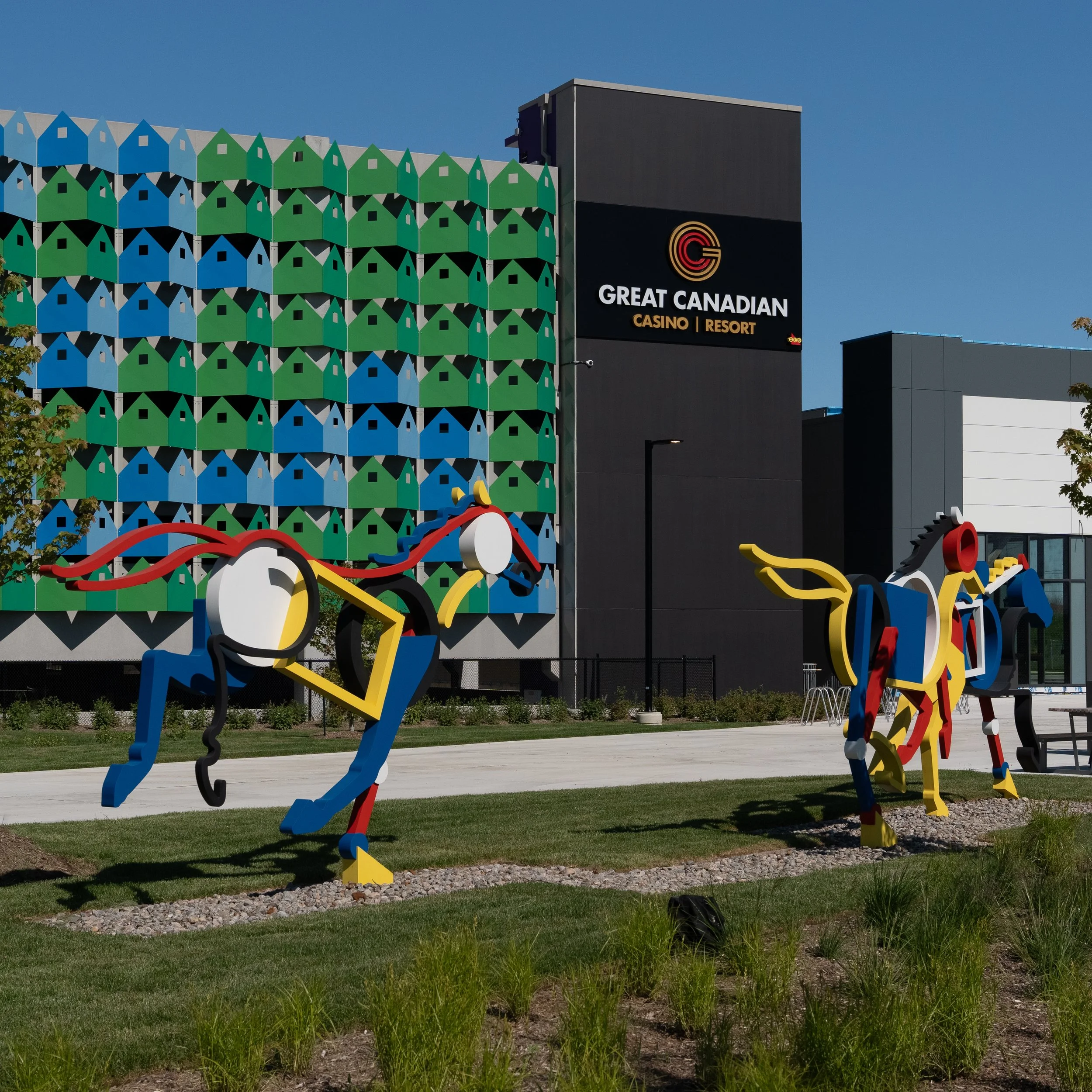 Painted stainless steel exterior sculpture