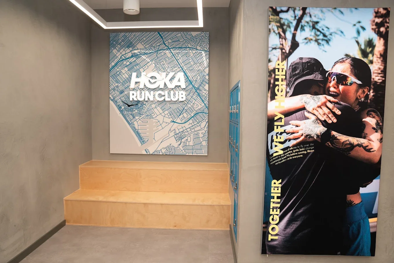 Local Run Club Area and Lockers - HOKA Abbot Kinney - Retail Design Feels on Brand.webp