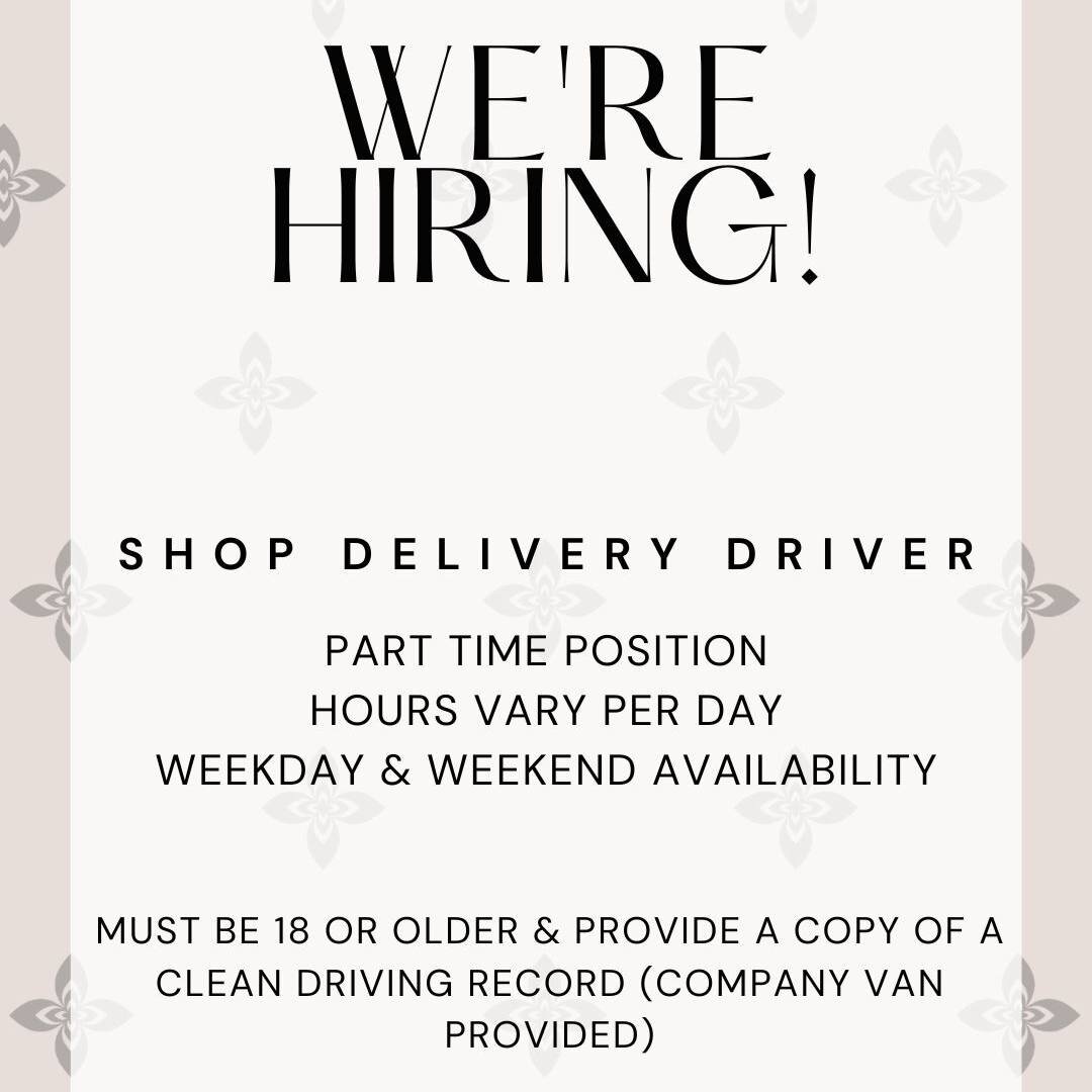We are Looking for a Weekday and Weekend Delivery Driver. 
Needs to be able to work flexible hours Mid-day (Normally 12pm till done with route)

If interested in this position, please email us your resume, availability, experience and copy of driving