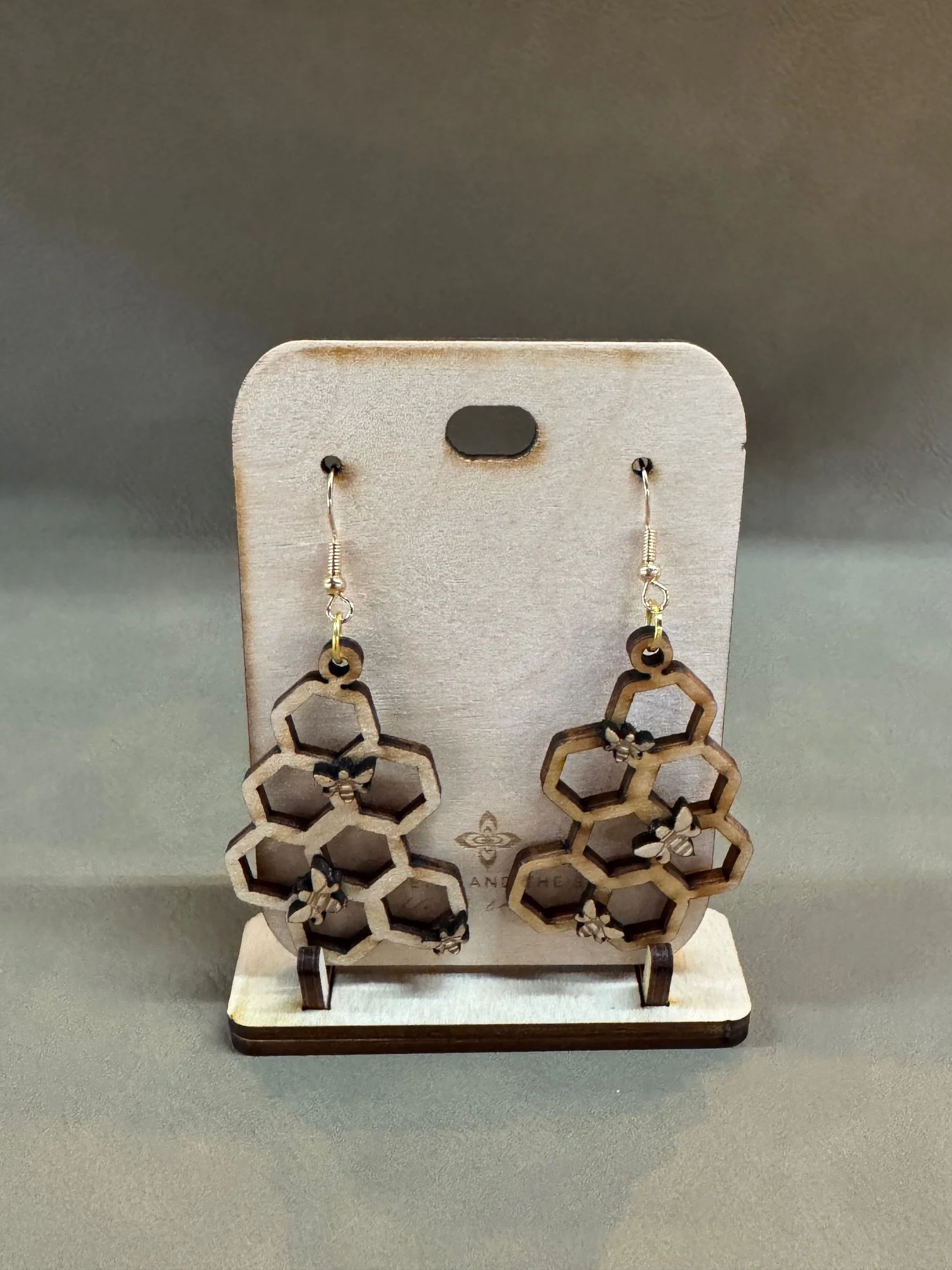 Honeycomb Earrings with Wooden Bee Accents | TPATS