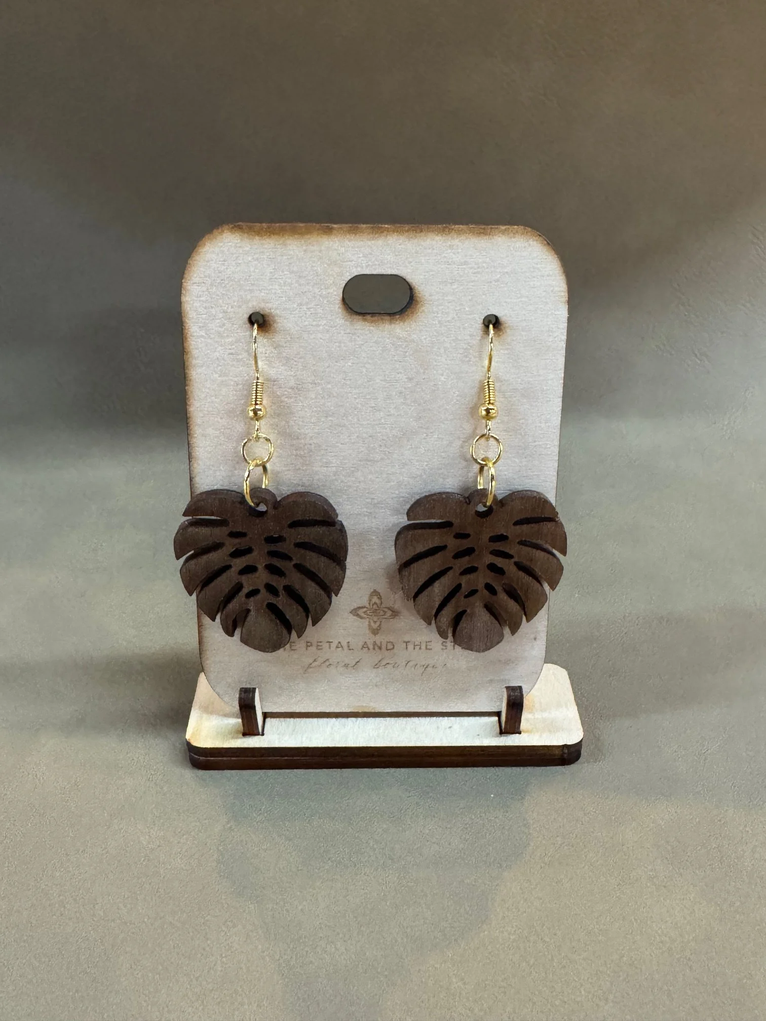 Walnut Wood Monstera Leaf Earrings | TPATS