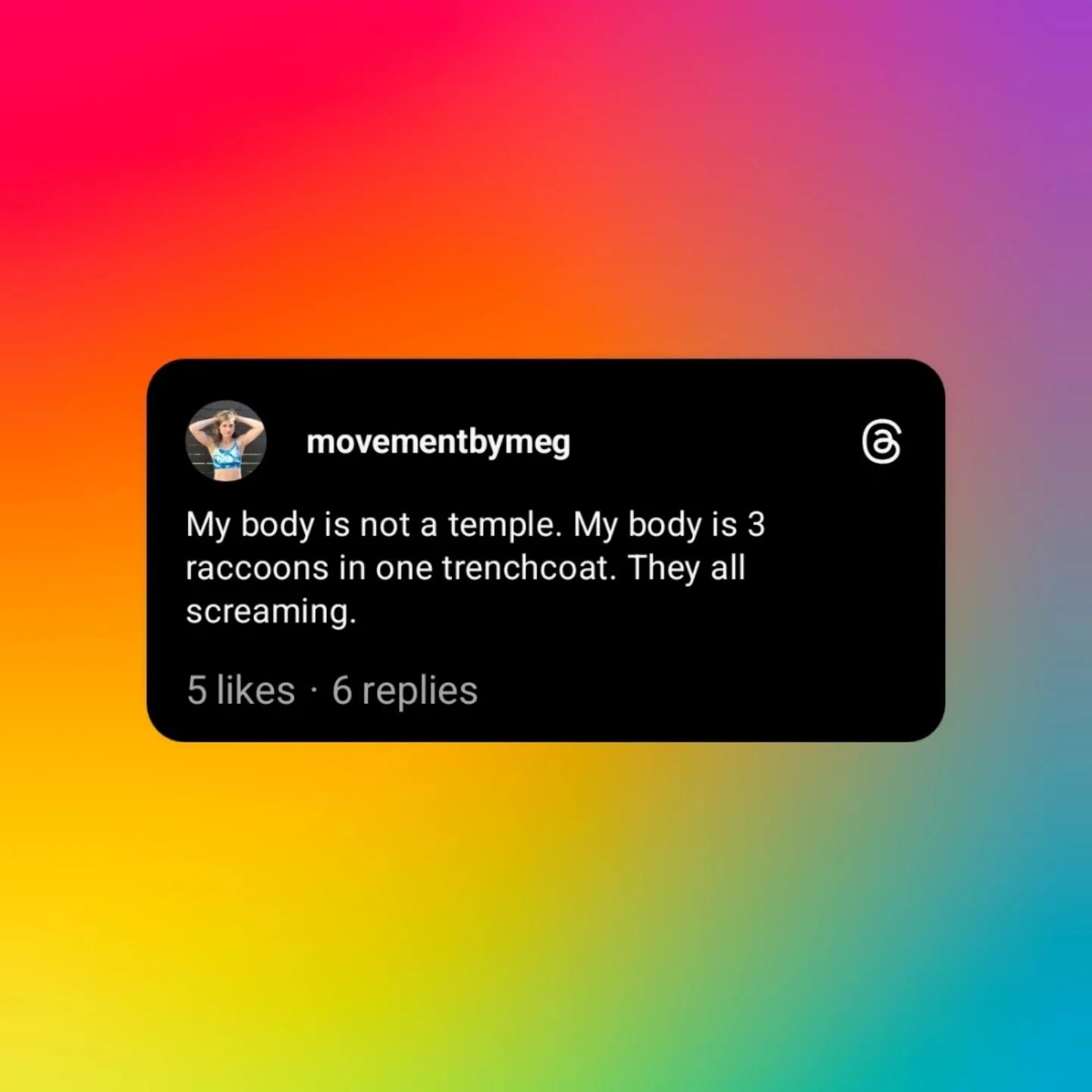 We can't hear unsolicited body comments over the feral chatter 😌🦝. 

#thrivetogethermovement #funny #antidiet #dietculturedropout #dietculturesucks #raccoonlove #fitnessforall #strongaf #onlinefitnesscoaching #strengthtraining
