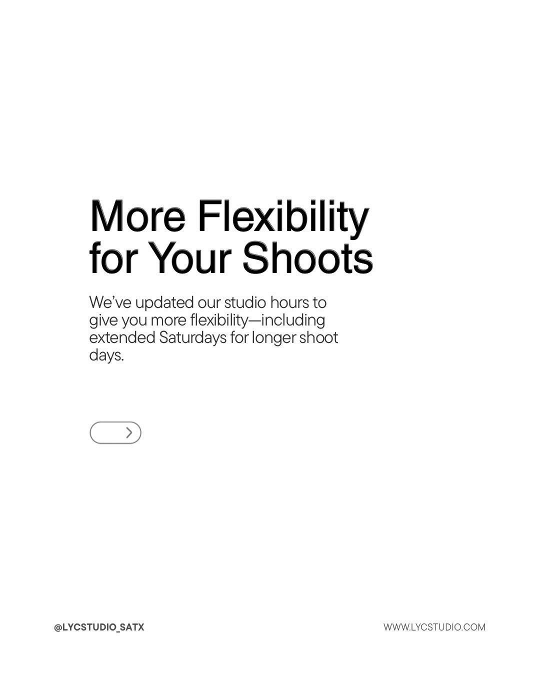 We&rsquo;ve updated our studio hours to better support your shoots and production days, giving you more flexibility when planning your time.

We are now closed on Mondays, but open Tuesday&ndash;Sunday, with extended Saturday hours for longer shoot d