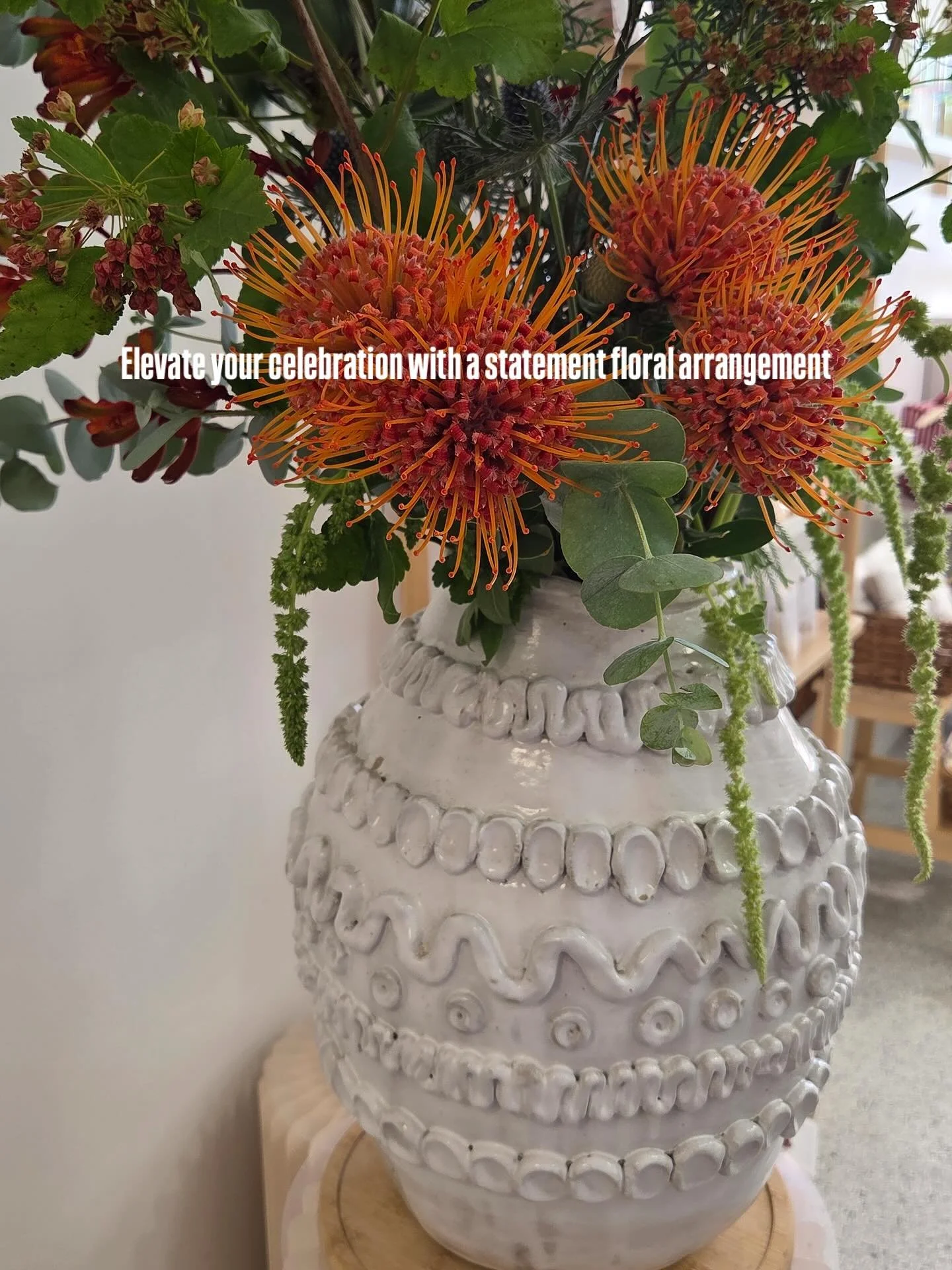 A beautiful meeting of festive florals and hand built ceramics. These arrangements bring together the organic textures of Sarah Sheppard&rsquo;s artisan vessels with our unstructured, celebratory blooms, a combination that feels warm, joyful and perf