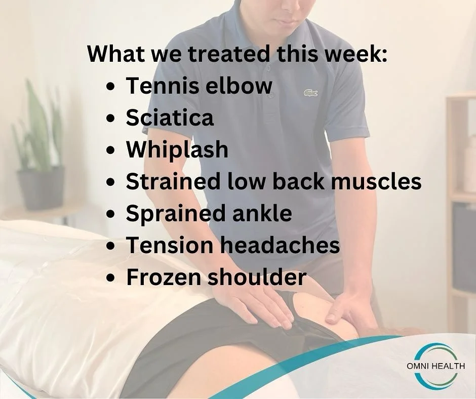 Here is a short list of the conditions we treated in our clinic this week! Do you think you suffer from any of these conditions? We can help! Booking link in bio 

#rmt #chiro #Omnihealth #healthylifestyle #Healthandwellness #healthjourney  #exercice