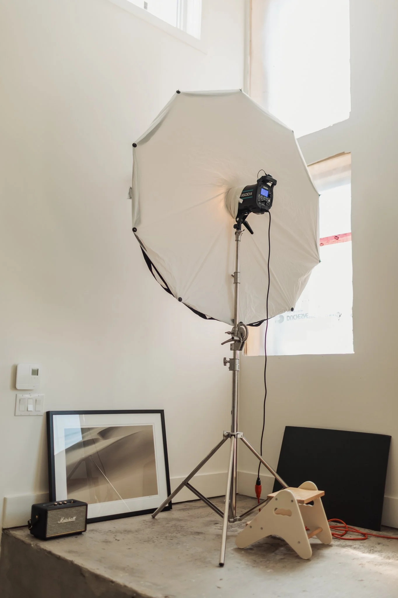 large umbrella light + framed print