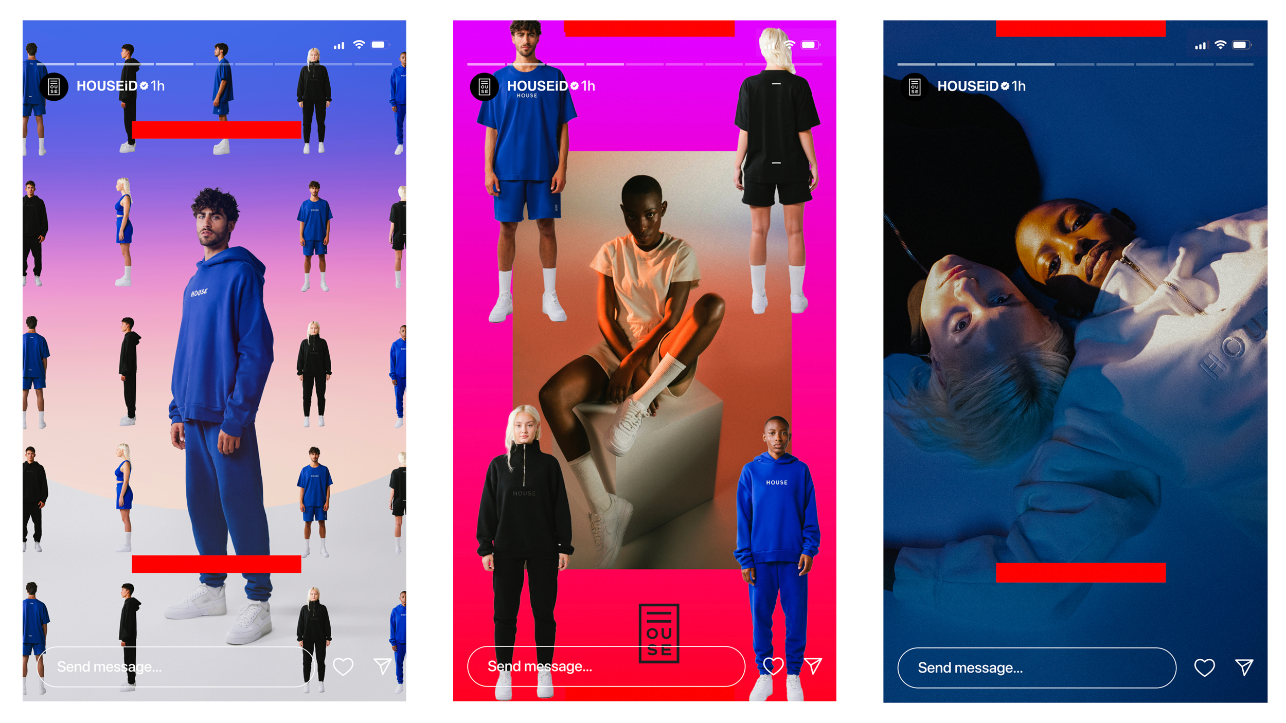 House ID Instagram Stories, featuring product highlights. Showcases the brand's engagement strategy and visual storytelling