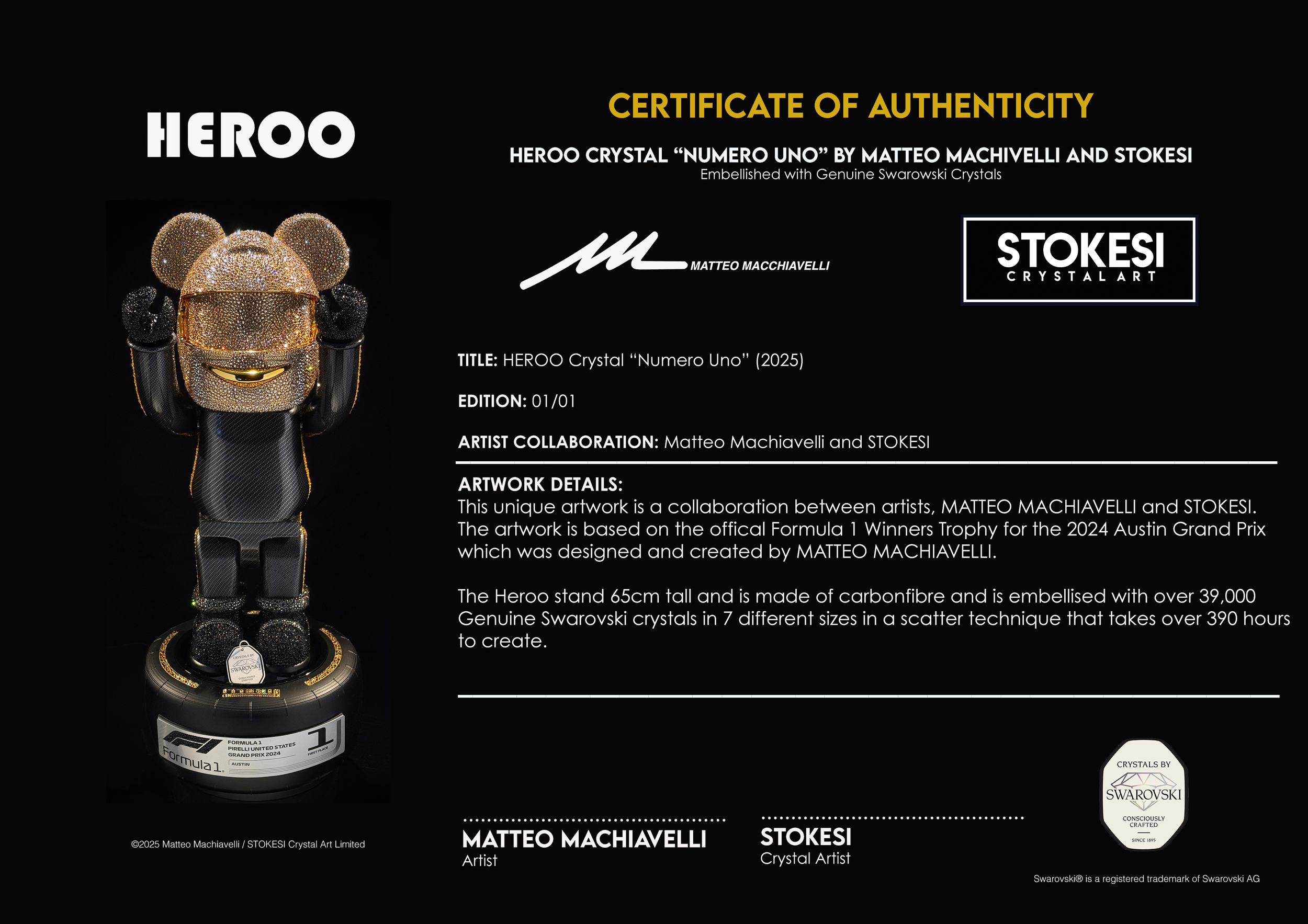 Certificate of Authenticity for the collaboration of the unique HEROO artwork between STOKESI and Matteo Machiavelli