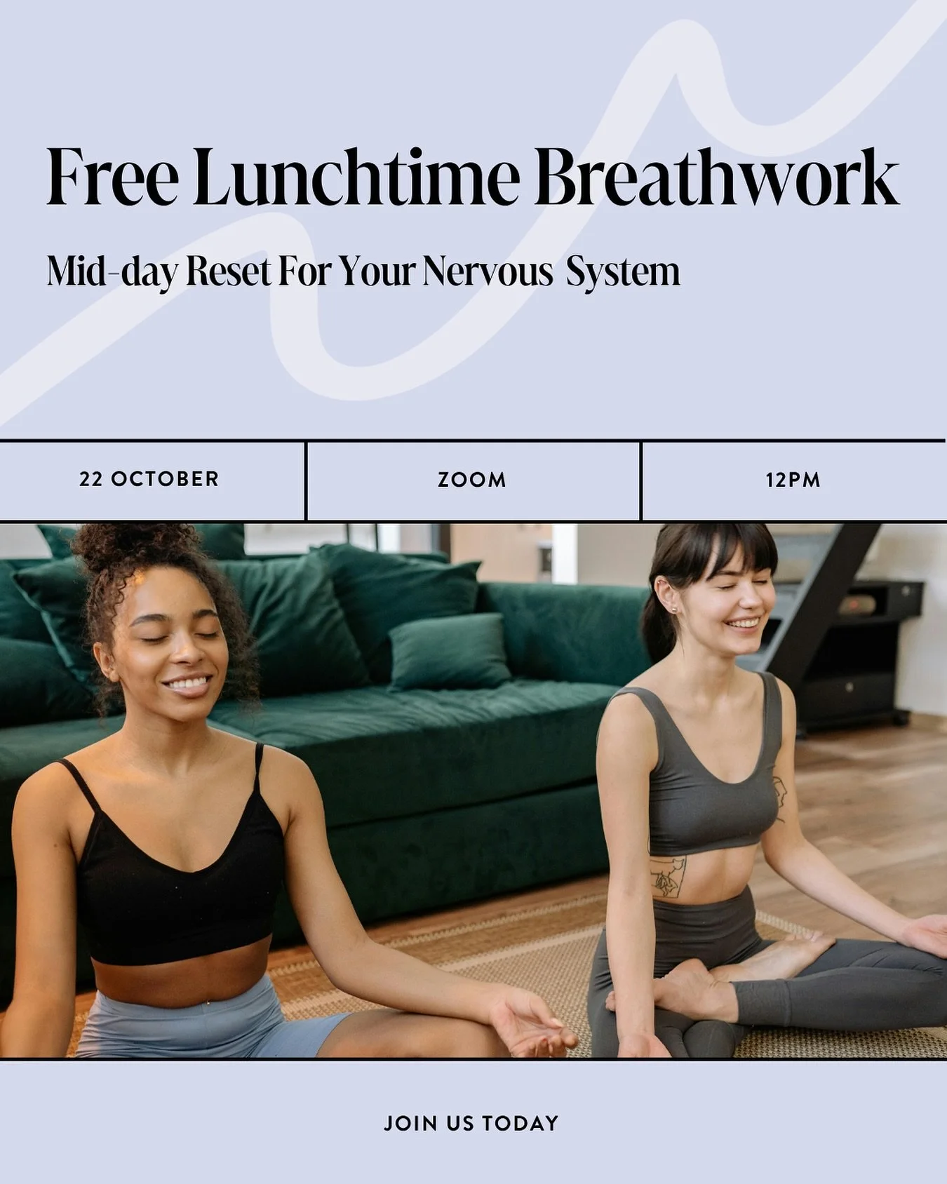I&rsquo;m so excited to be hosting another free community Lunchtime Breathwork Reset this Wednesday. 

Think of it as 30 minutes just for you, to pause, breathe, and come back to yourself in the middle of a busy week.

No pressure, no prep, no experi