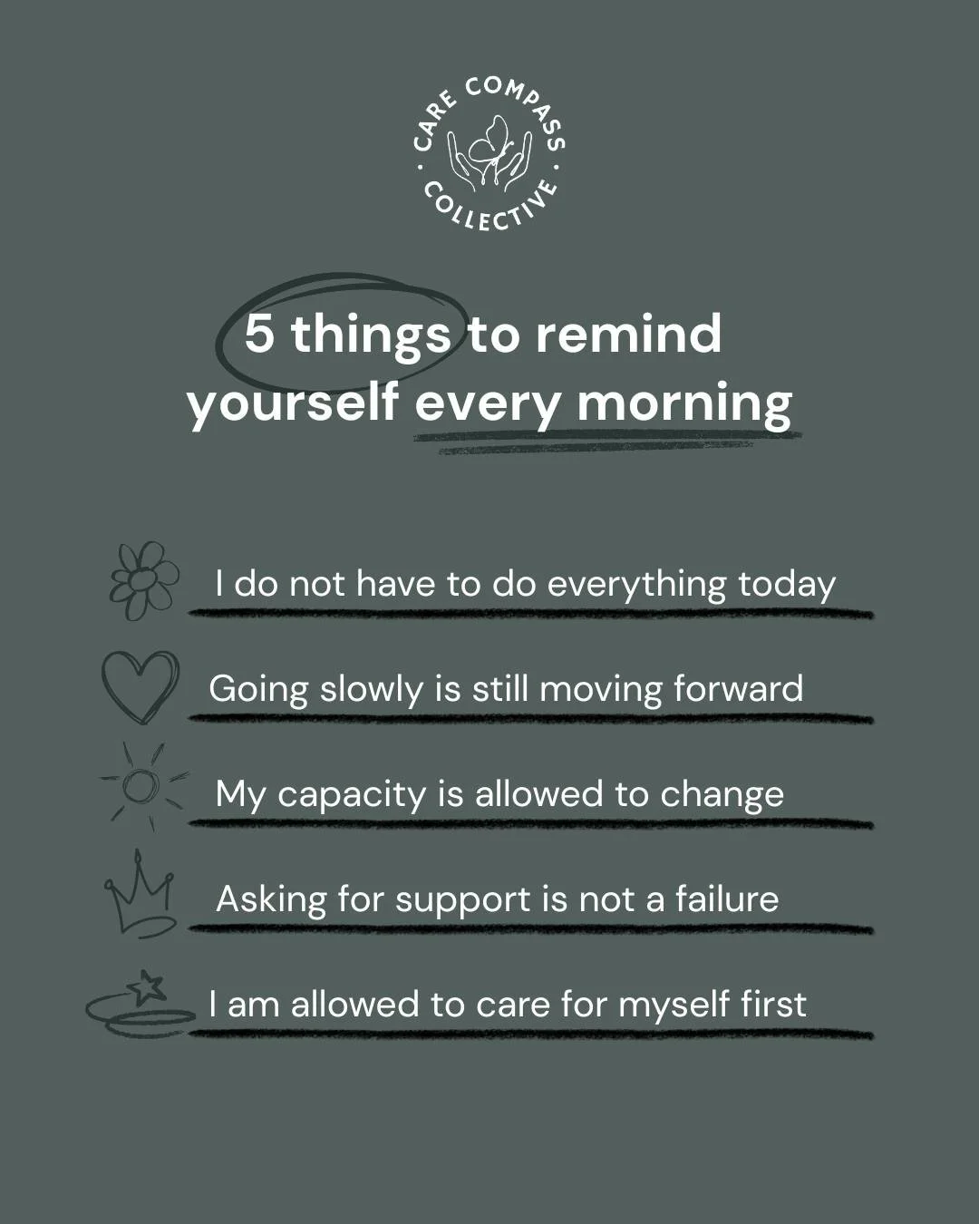 Some mornings start with pressure before the day has even begun.

Reminding yourself of a few simple truths can help shift the tone of the day and reduce the urge to push beyond your capacity.

You do not have to prove your worth through exhaustion.
