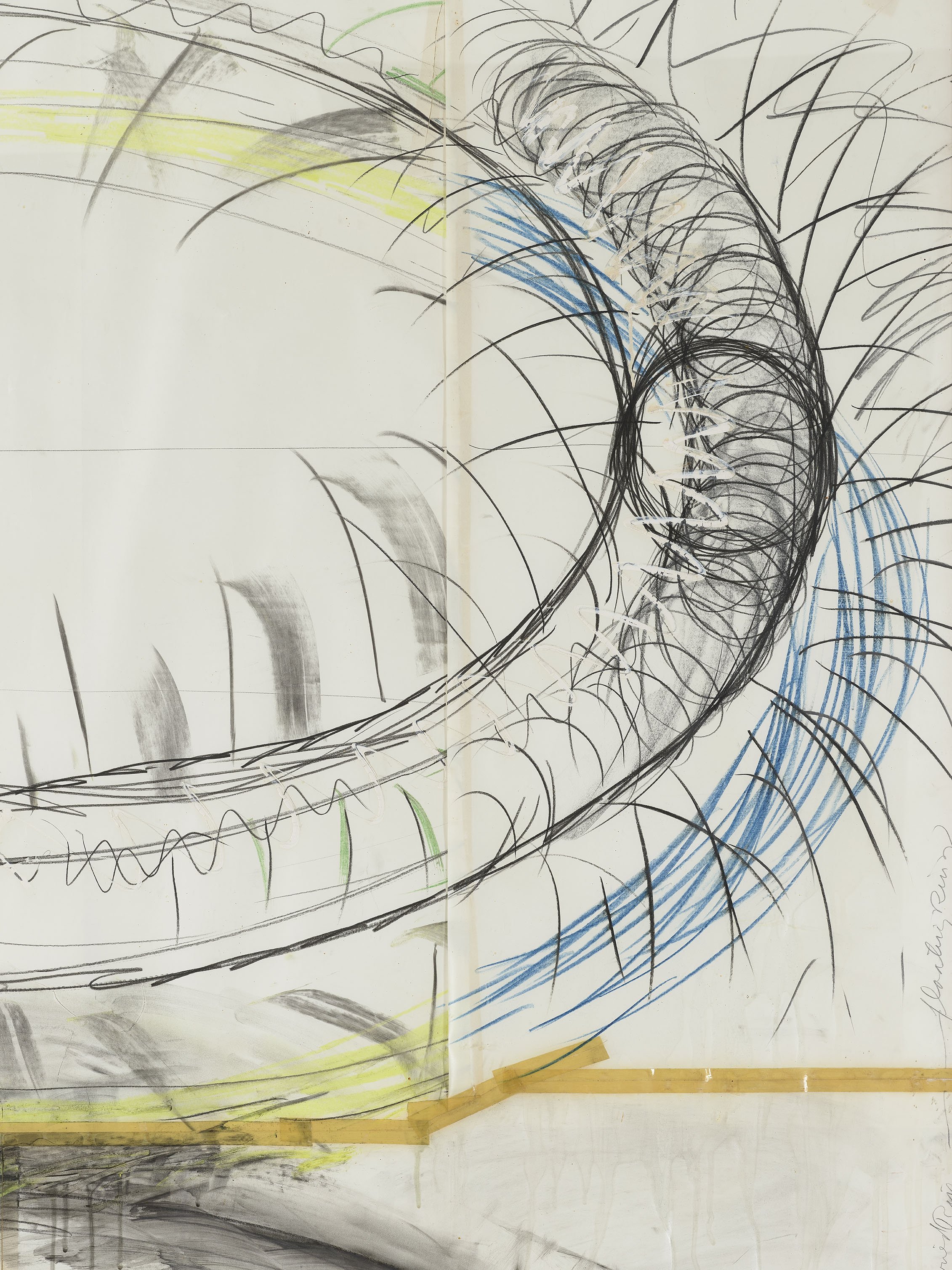 Bruce Nauman,
Buried Ring,
1981,
graphite, charcoal, coloured pencil, pastel, watercolour,
tape, and glue on paper,
198.1 x 157.5 cm / (78 x 62⅛ in)
