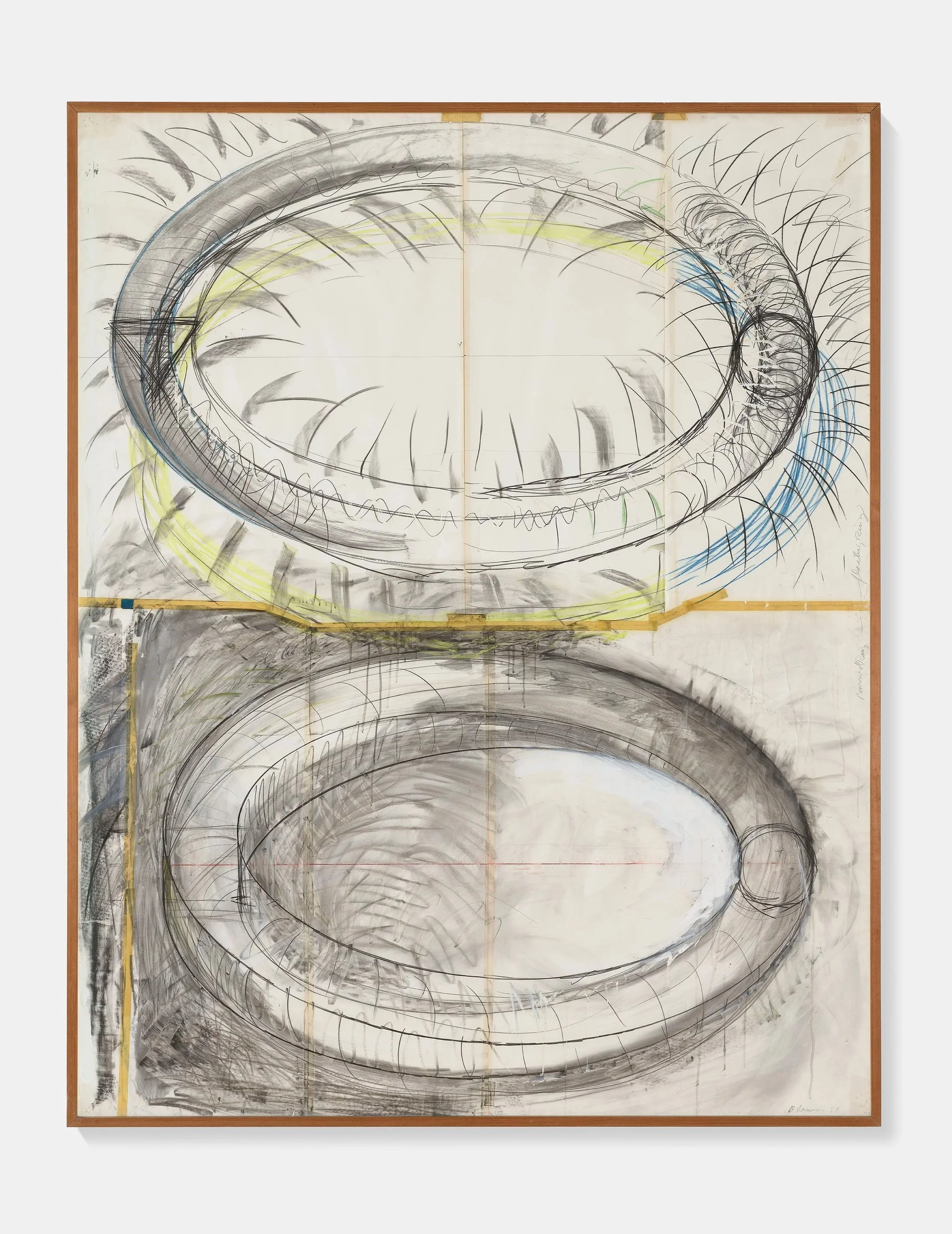 Bruce Nauman,
Buried Ring,
1981,
graphite, charcoal, coloured pencil, pastel, watercolour,
tape, and glue on paper,
198.1 x 157.5 cm / (78 x 62⅛ in)