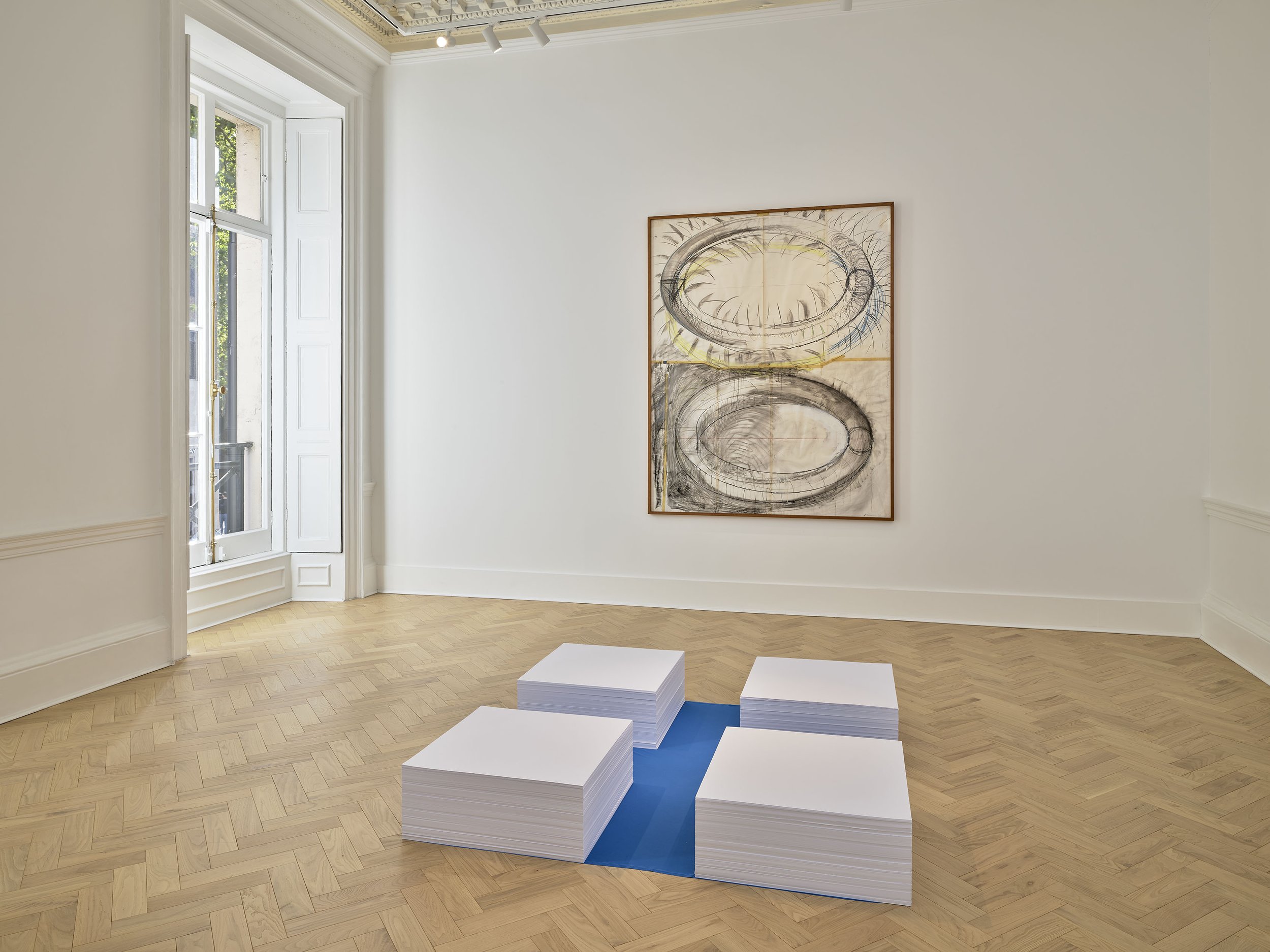 Felix Gonzalez-Torres,
Untitled (Blue Cross),
1990,
Blue fabric and paper, endless copies
9 inches at ideal height x 59 x 59 inches overall / Paper: Four parts: 9 inches at ideal height x
23 x 23 inches (original paper size) each,
Cat Rais / Artist R