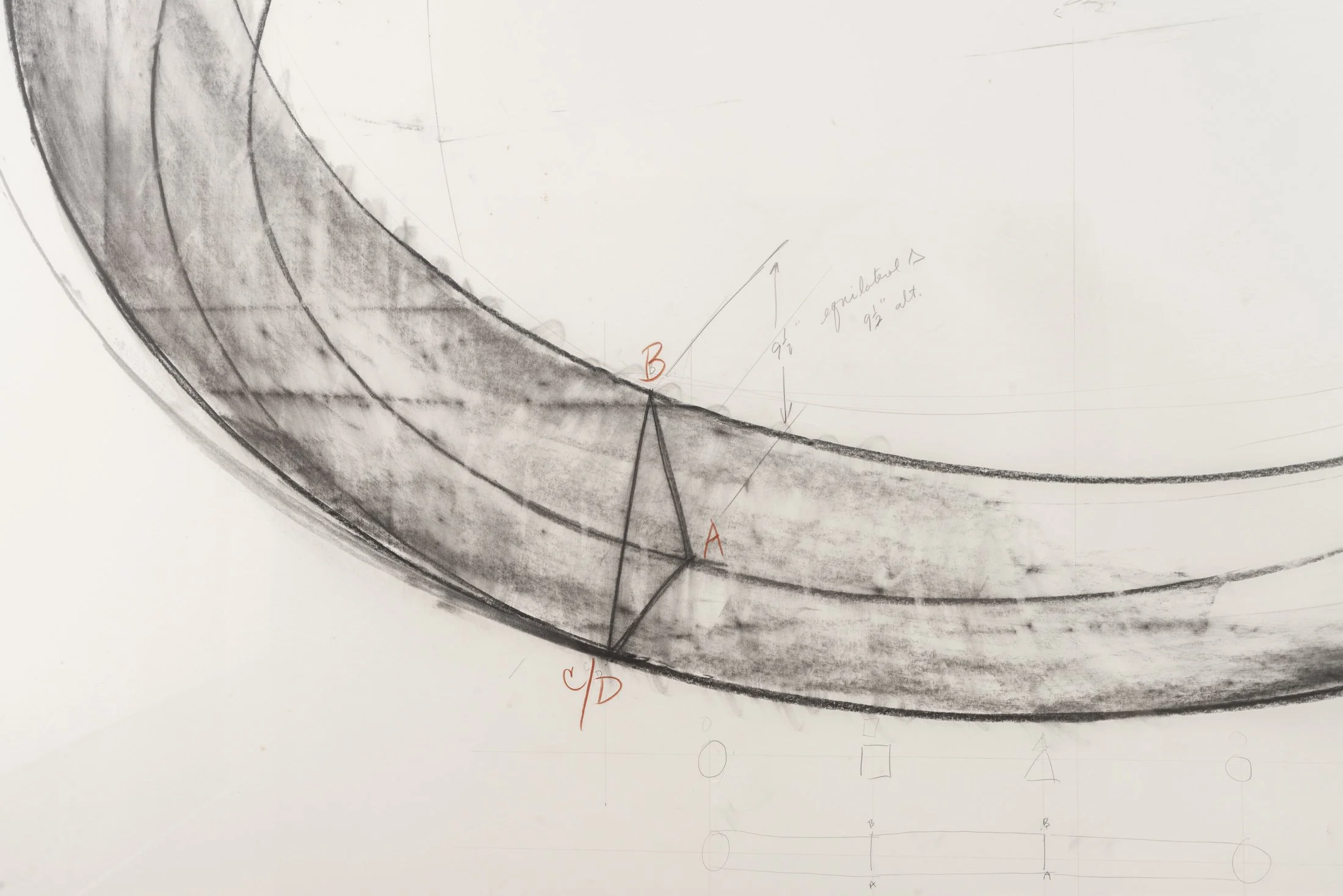 Bruce Nauman,
Untitled (Study for Sculpture),
1983,
Pencil, ink, charcoal, crayon, masking tape, and collage,
179.1 x 203.2 cm / (70½ x 80 in)