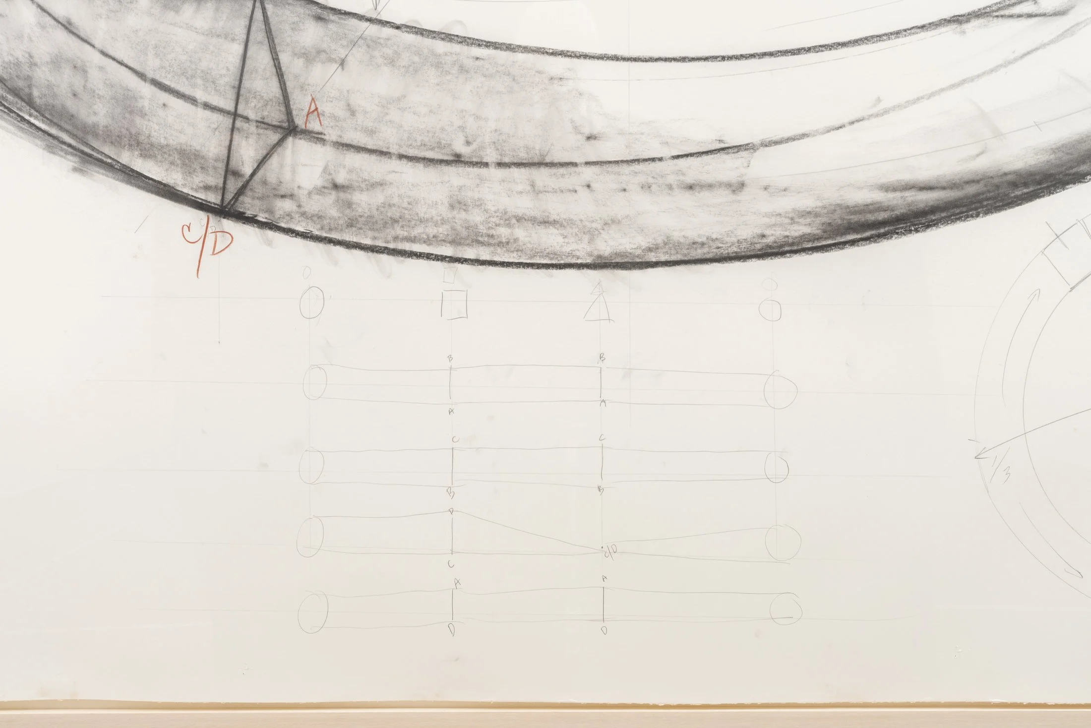 Bruce Nauman,
Untitled (Study for Sculpture),
1983,
Pencil, ink, charcoal, crayon, masking tape, and collage,
179.1 x 203.2 cm / (70½ x 80 in)
