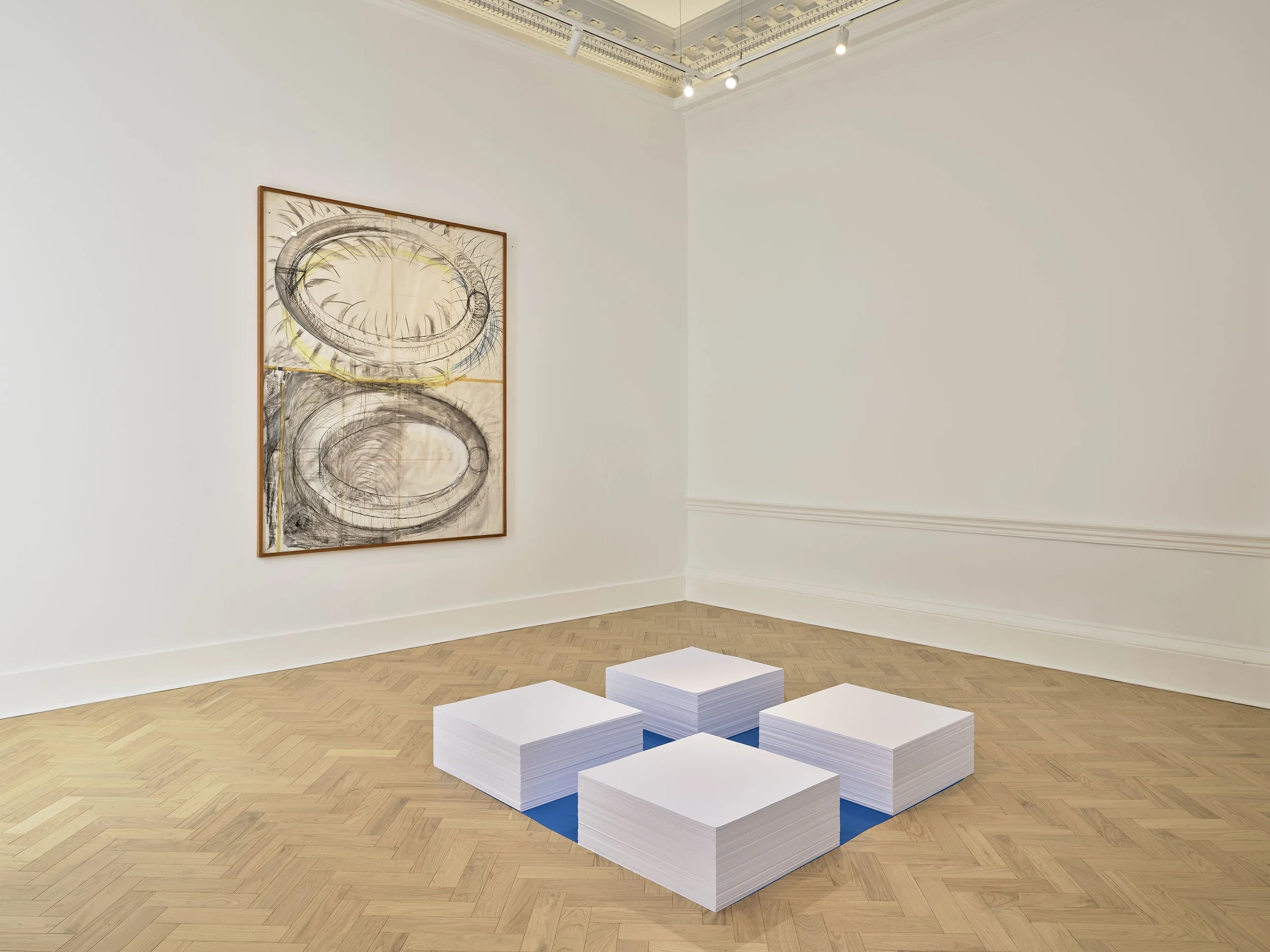 Felix Gonzalez-Torres,
Untitled (Blue Cross),
1990,
Blue fabric and paper, endless copies
9 inches at ideal height x 59 x 59 inches overall / Paper: Four parts: 9 inches at ideal height x
23 x 23 inches (original paper size) each,
Cat Rais / Artist R