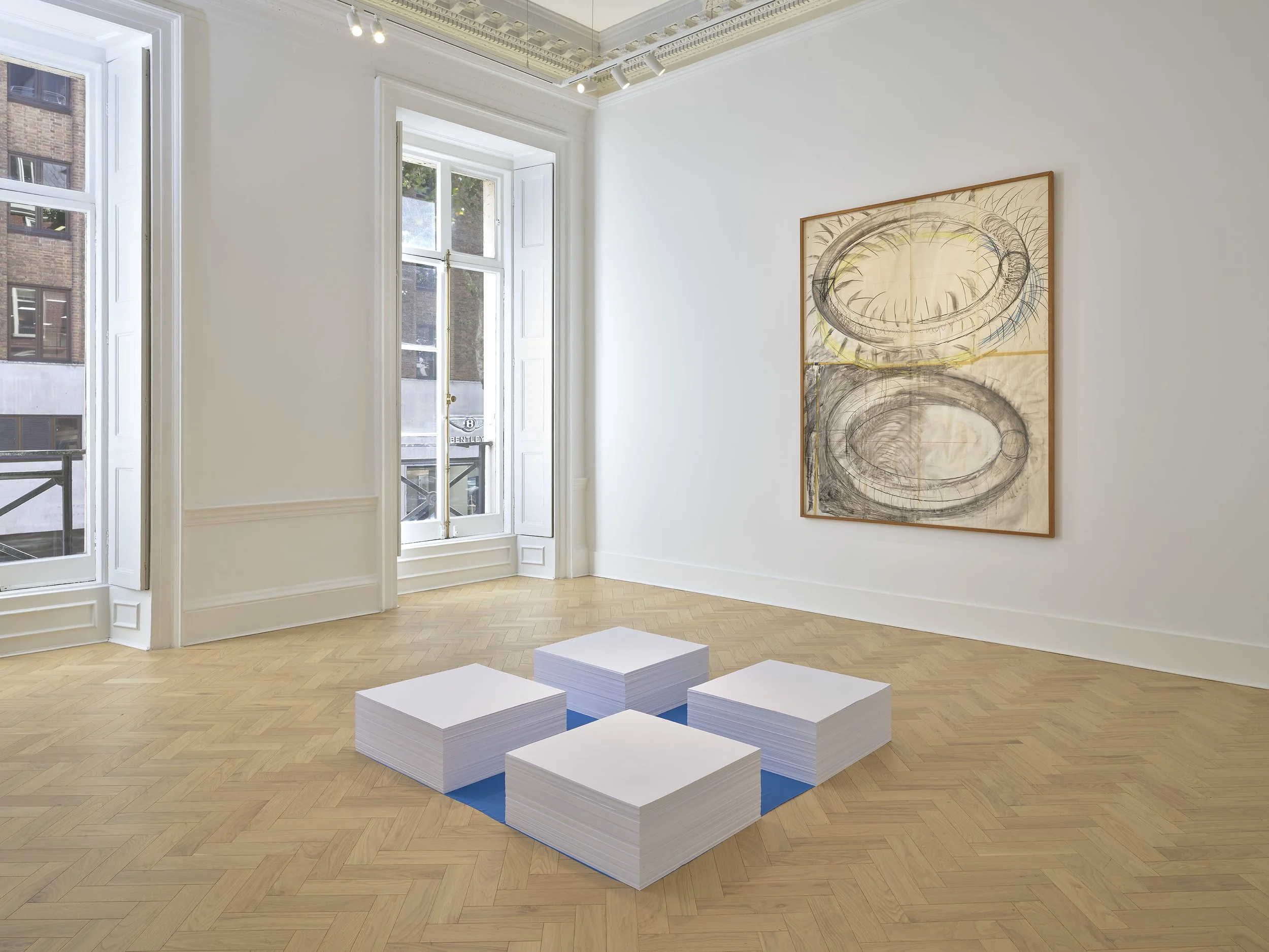 Felix Gonzalez-Torres,
Untitled (Blue Cross),
1990,
Blue fabric and paper, endless copies
9 inches at ideal height x 59 x 59 inches overall / Paper: Four parts: 9 inches at ideal height x
23 x 23 inches (original paper size) each,
Cat Rais / Artist R