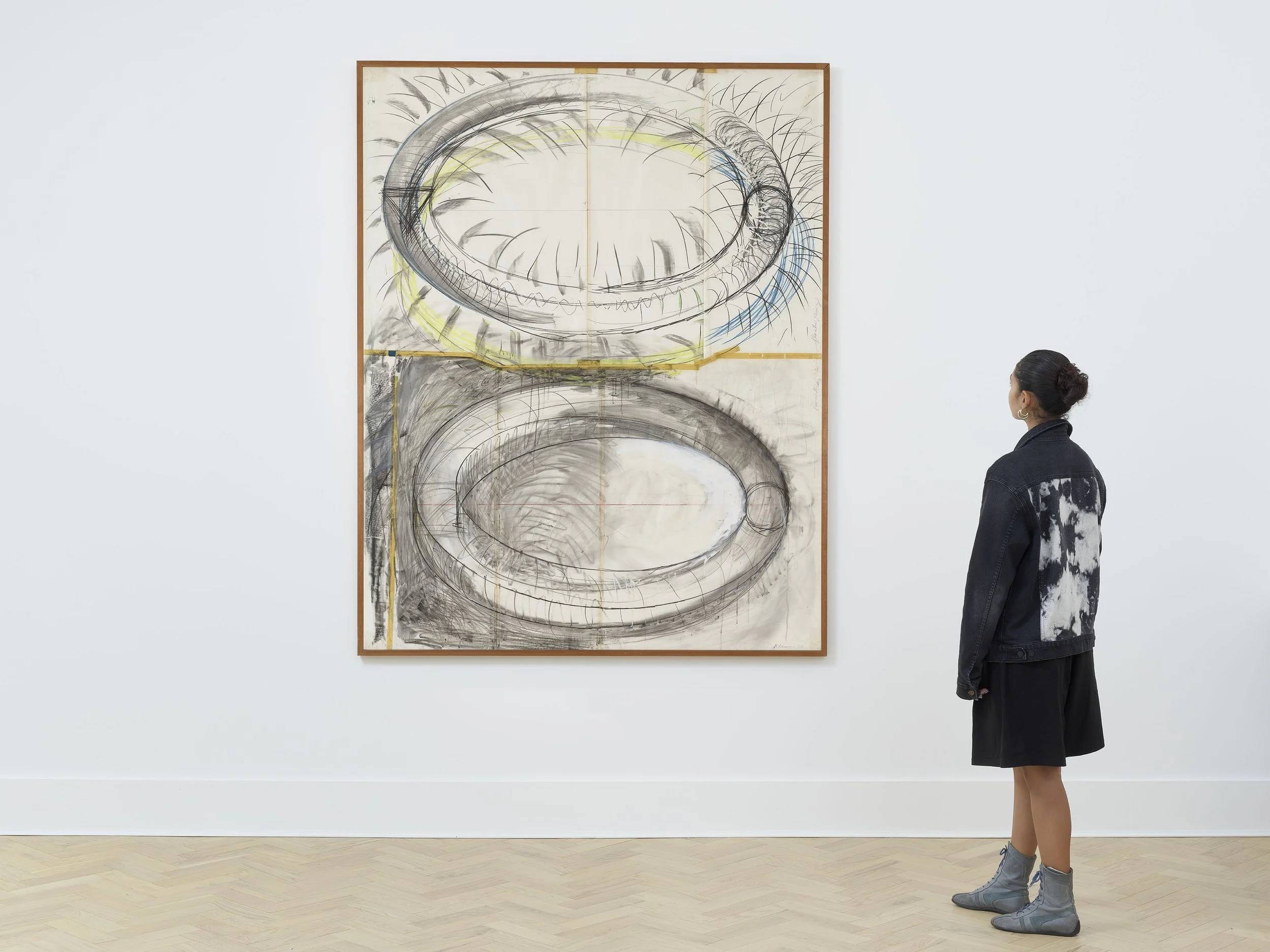 Bruce Nauman,
Buried Ring,
1981,
graphite, charcoal, coloured pencil, pastel, watercolour,
tape, and glue on paper,
198.1 x 157.5 cm / (78 x 62⅛ in)